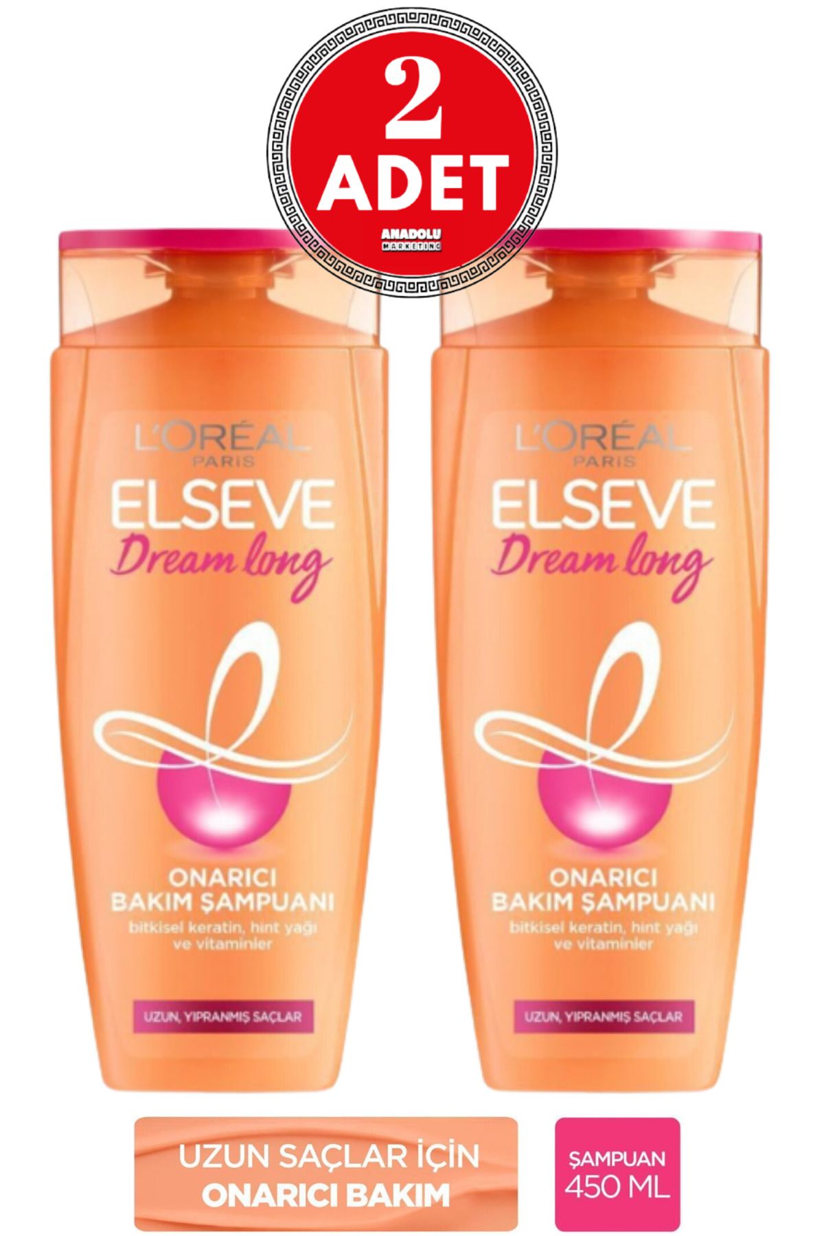Elseve L'Oreal Paris Elseve Dream Long Onarıcı Bakım Şampuanı 450 ml 2 Adet