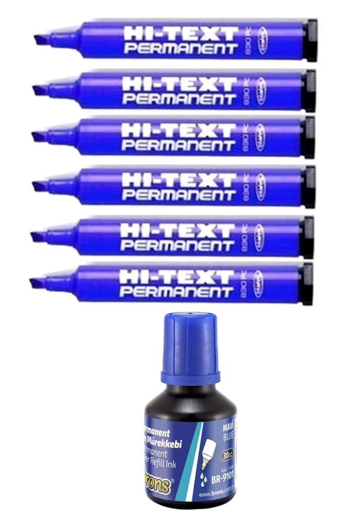 Artlantis Mavi Kesik Uçlu Markör Permanent Kalem 6 Adet Hı-Text Marker Mürekkep Siyah 30 Ml 1 Adet Brons Koli