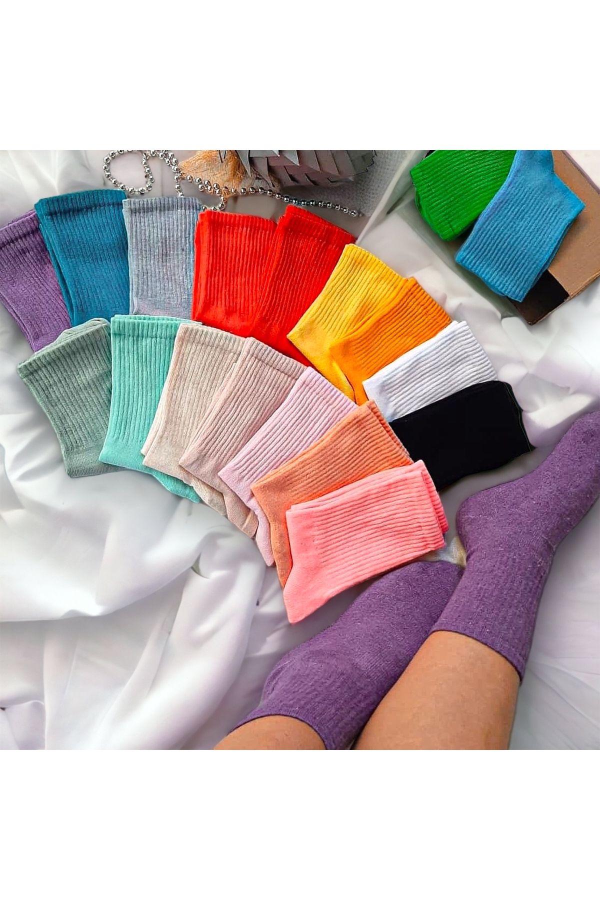 myDea Çok Renkli Kolej Çorap 6 Çift Soket Çorap