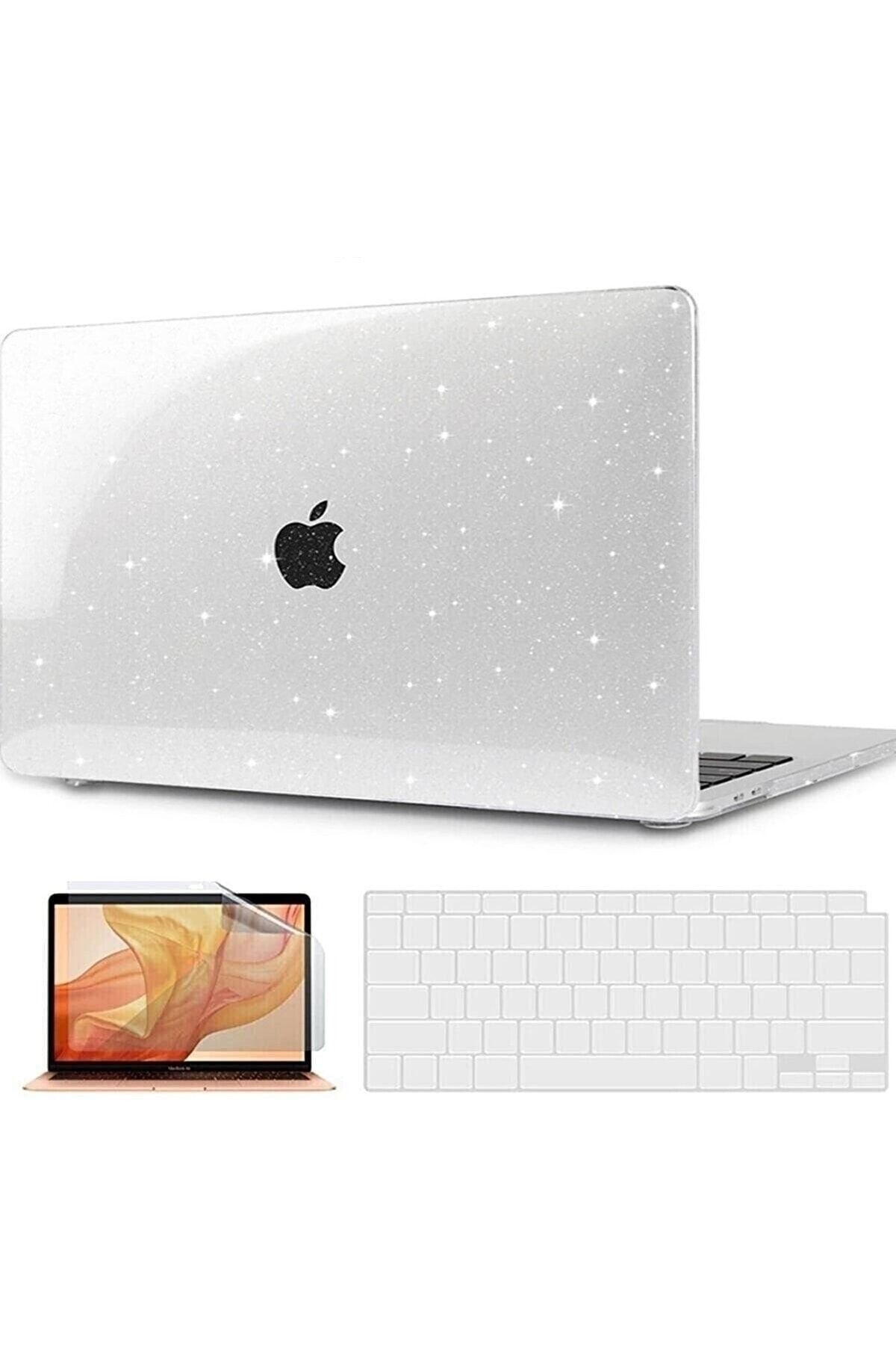 Dolia Apple Macbook 13 Pro M1 M2 Çip A2338 Simli Şeffaf Koruma Kapak Ekran Koruyucu Kalveye Koruyucu