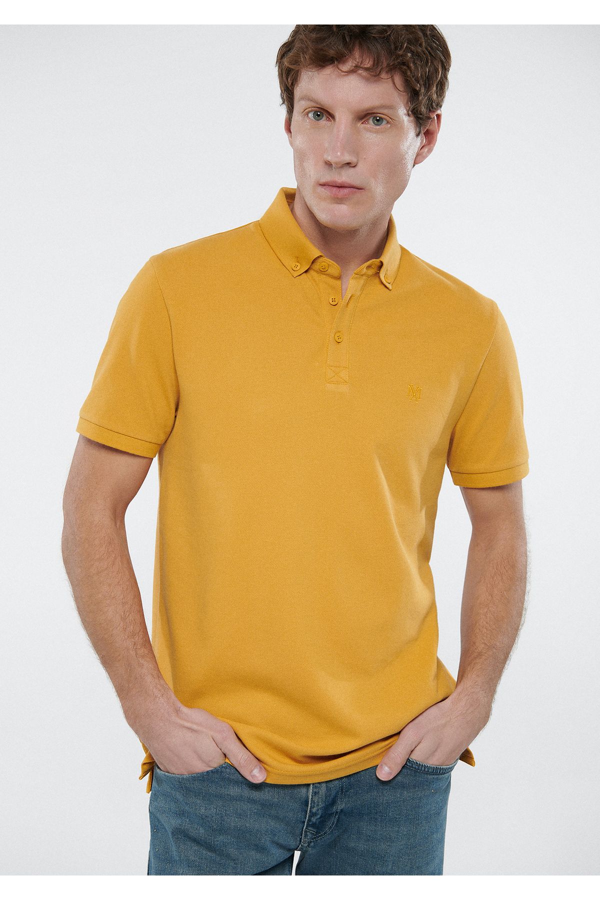 Mavi Sarı Polo Tişört Fitted / Vücuda Oturan Kesim 063247-30719