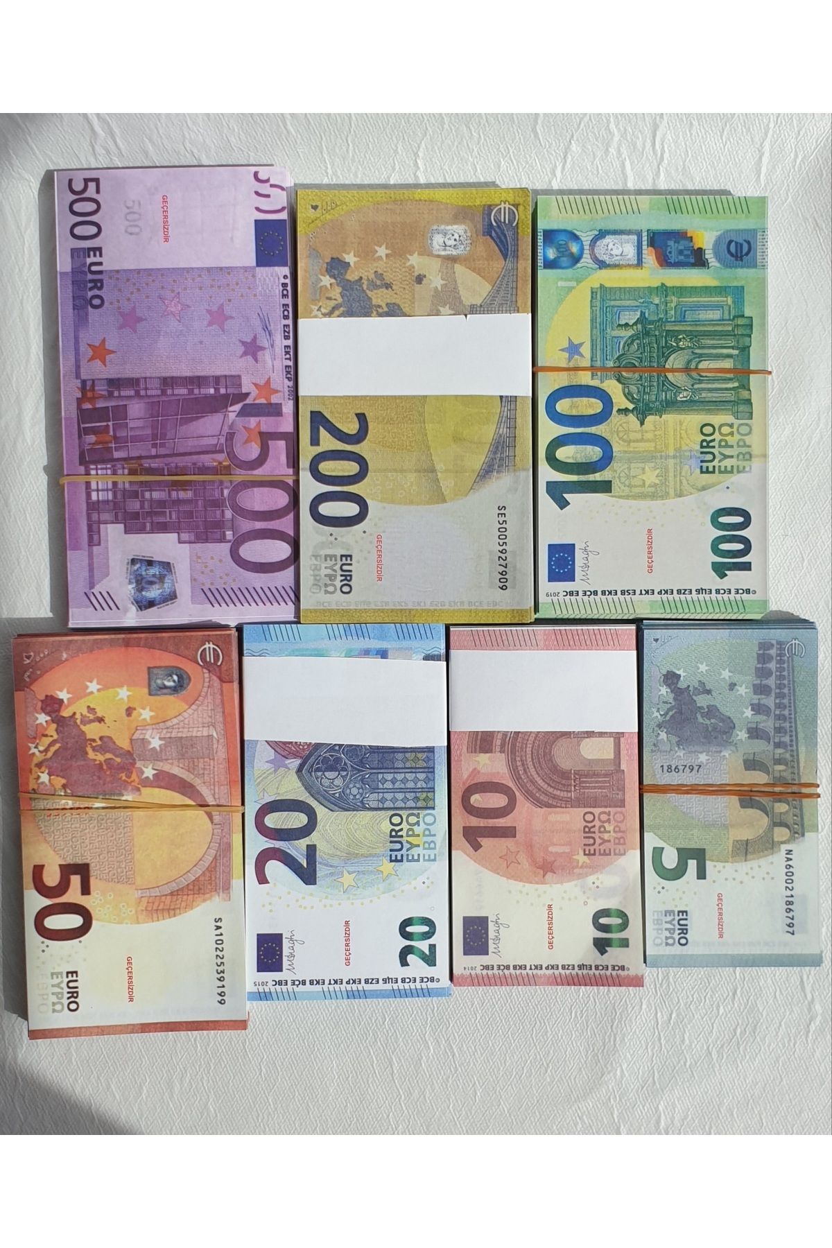 Pears Oyuncak Kağıt Banknot 5-10-20-50-100-500 EURO her biri 100 Adet