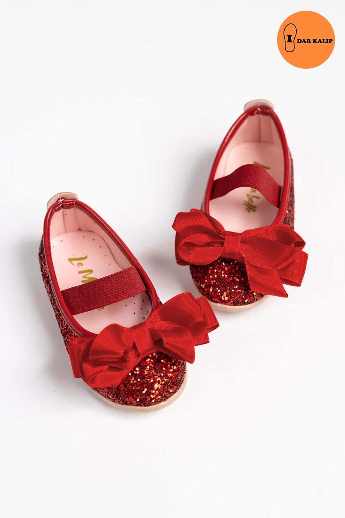 Le Mabelle Kırmızı Fiyonklu Simli Kız Çocuk Ayakkabı