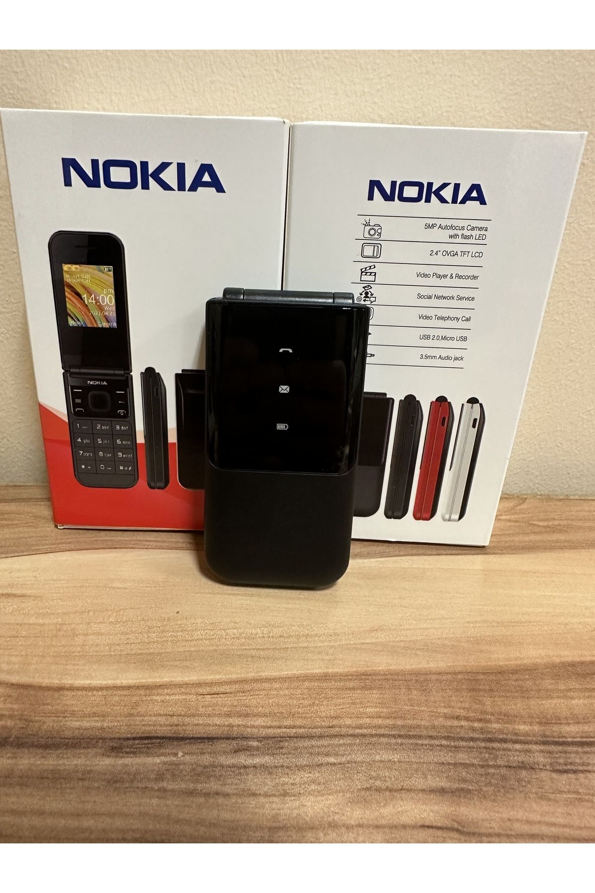 Genel Markalar Nokiaa Aktif Kapak Çift Hatlı Kameralı Kapaklı Tuşlu Telefon Siyah