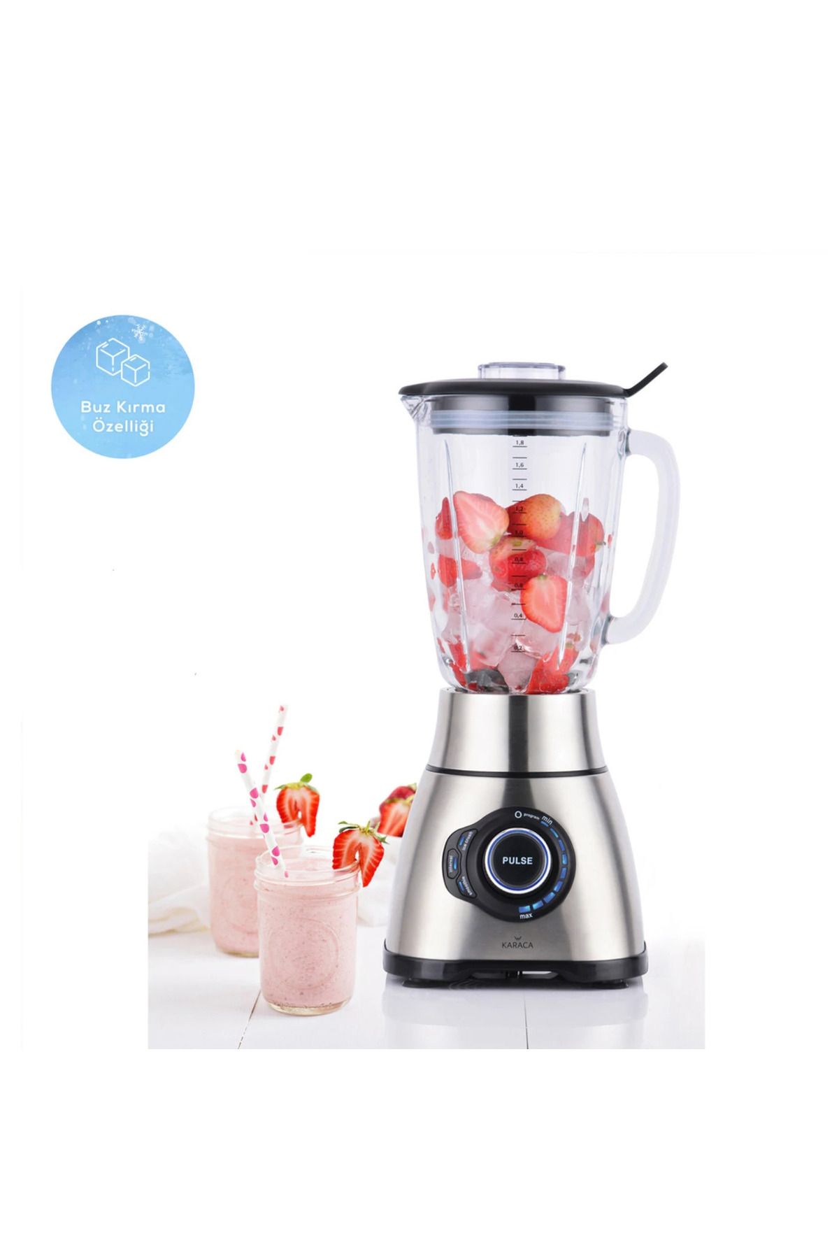 Karaca 9 Hız kademeli Buz Kırıcı Inox Cam Hazneli Power Smoothie Blender 1,8 LT 1800W