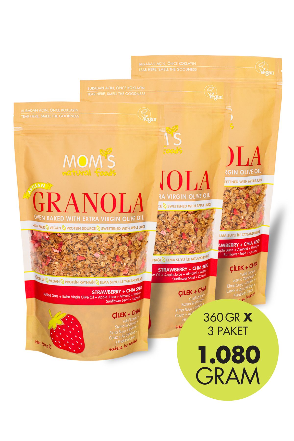 Mom's Natural Foods 3'LÜ ÇİLEK-CHIA GRANOLA 360 G