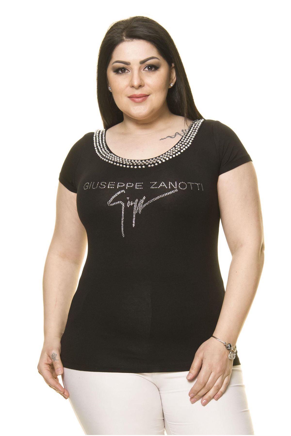 Modayız Kadın Büyük Beden Siyah Taş Işlemeli Body 17c-3005