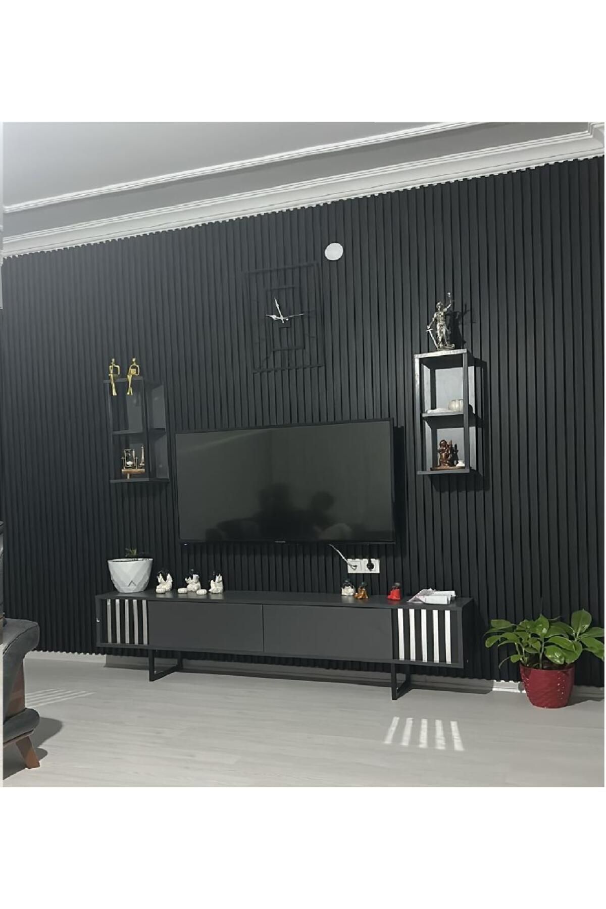 Renkli Duvarlar ATC 16cmx290cm Siyah Prefabrik Ofis Tv Ünite Pvc Kaplama Lambiri