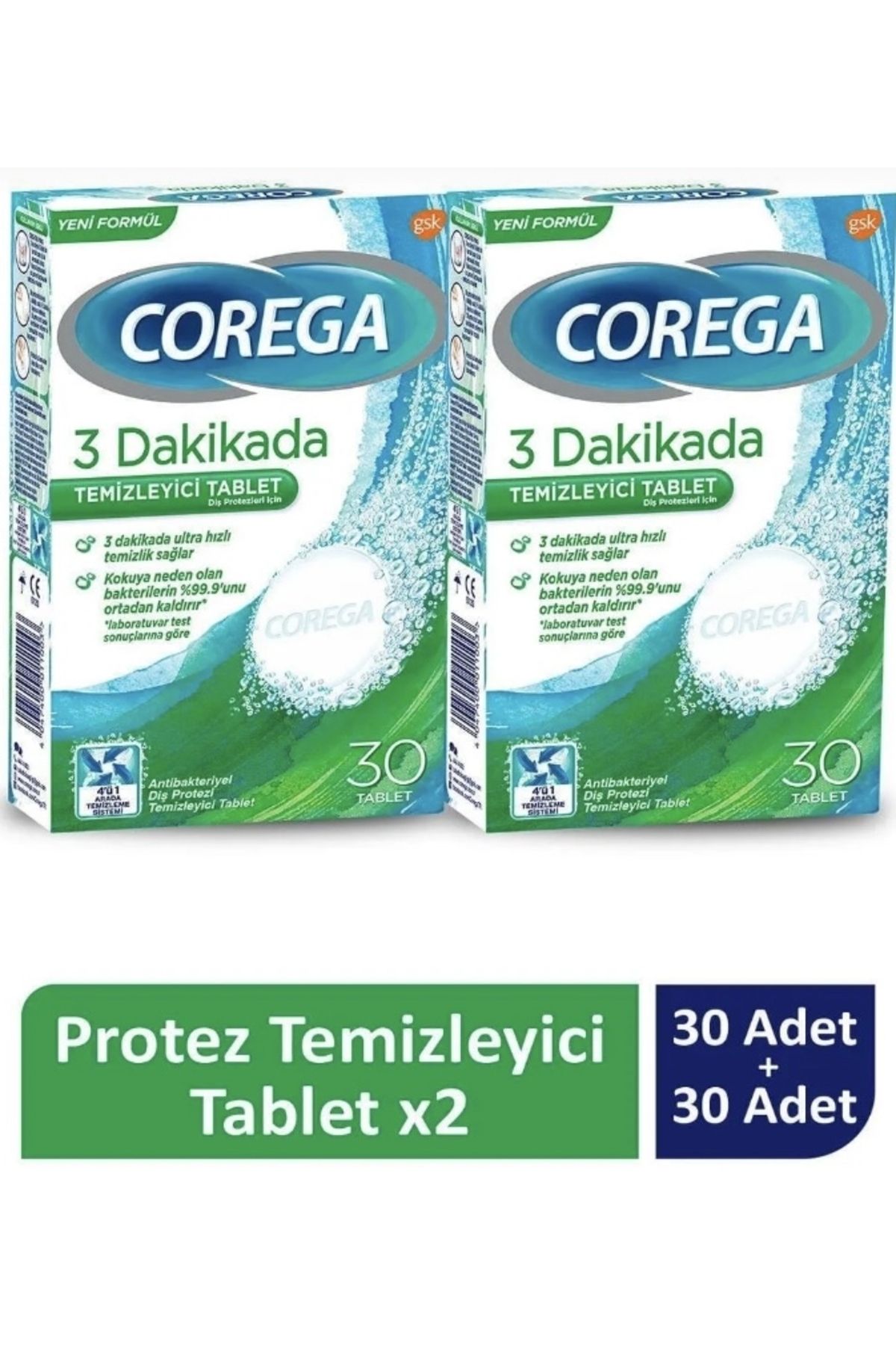 Corega Cleanser Bio Protez Temizleme Tableti 30’lu X 2 Adet