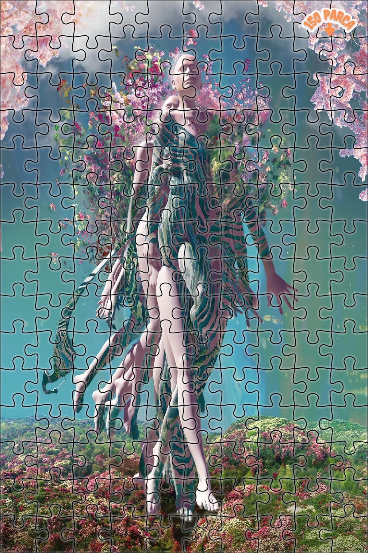 Teona Ahşap Doğadaki Kadın Modern Sanat Dekoratif Çift Katlı Çerçeveli Asılabilir Ahşap Puzzle 150 PARÇA 20X30
