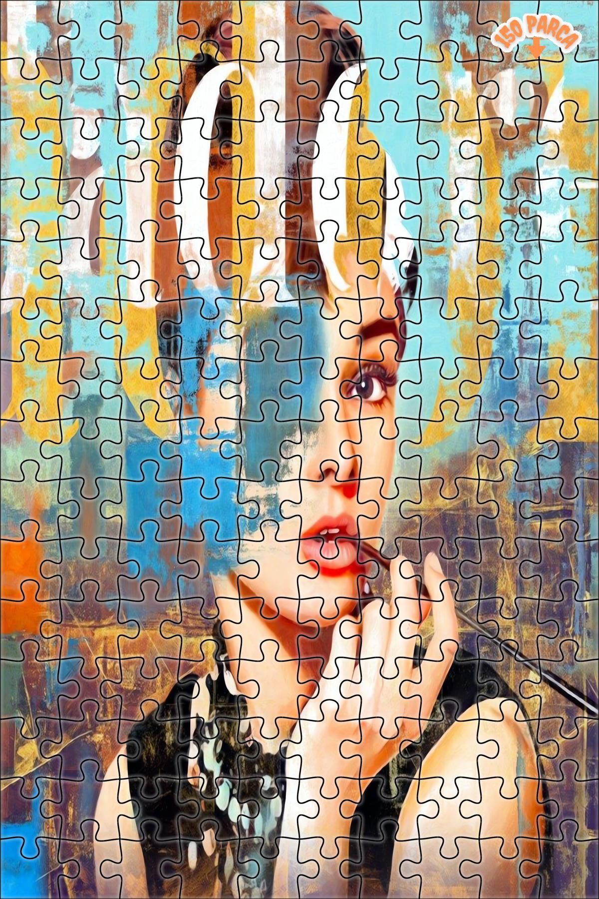 Teona Ahşap Makyaj Yapan Kadın Dekoratif Çift Katlı Çerçeveli Asılabilir Ahşap Puzzle 150 PARÇA 20X30