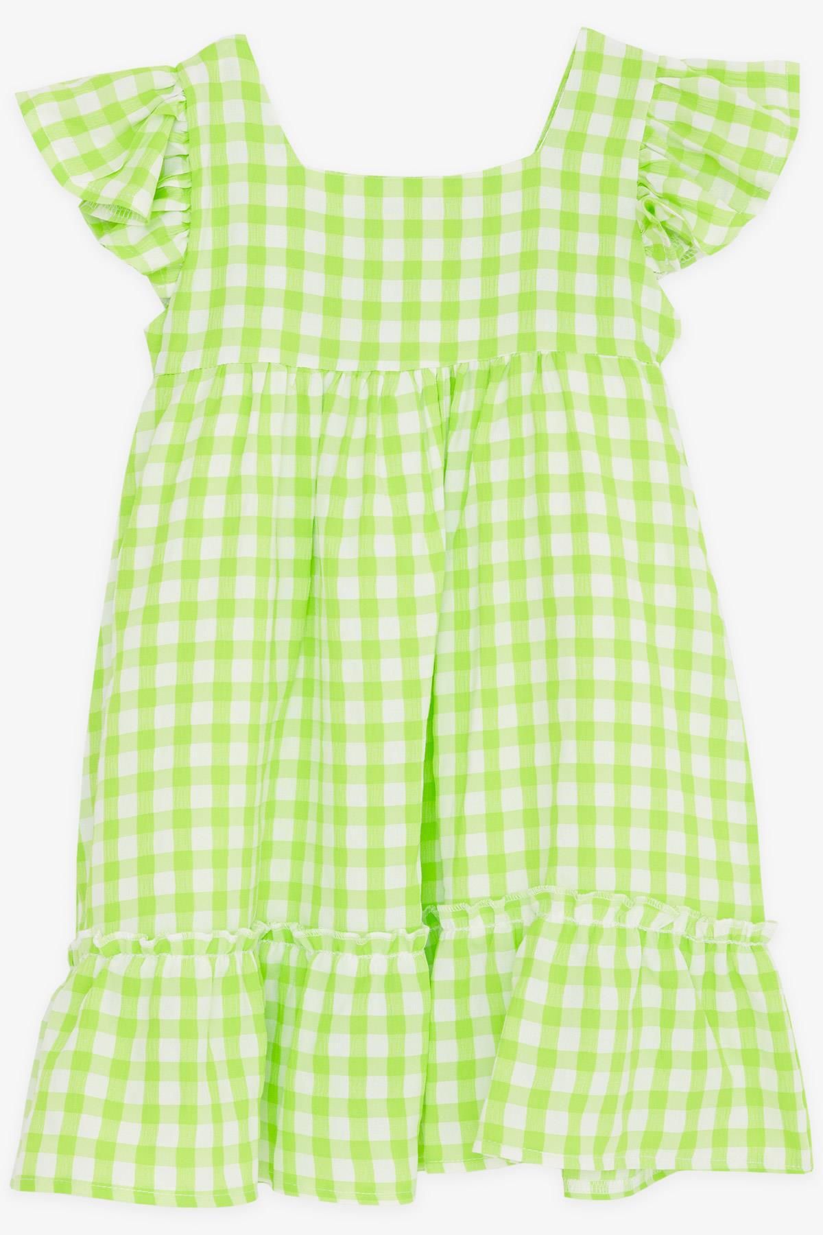 Breeze Kız Çocuk Elbise Kare Yaka Fermuarlı Fırfırlı 2-6 Yaş, Fıstık Yeşili