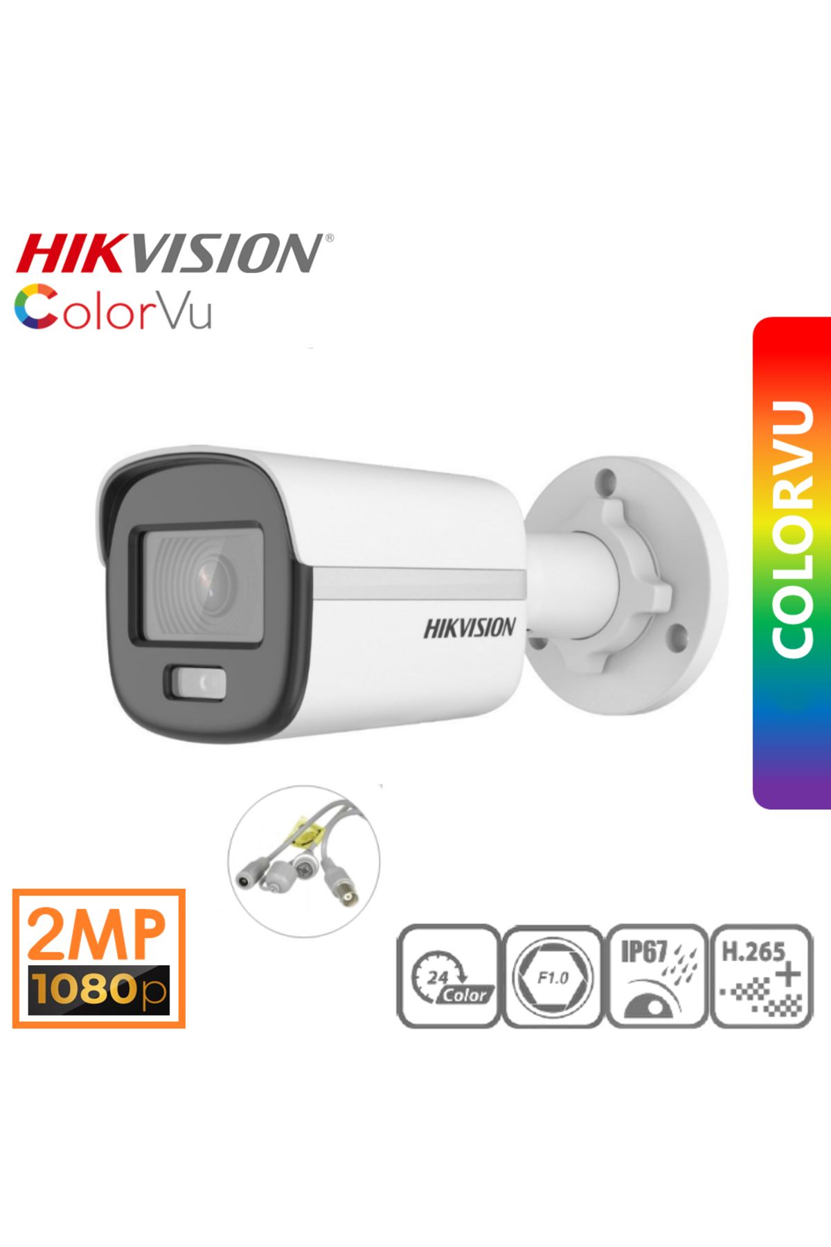 Hikvision Bullet Ds-2ce10df0t Gece Renkli 2mp Ahd Kamera 3.6mm Colorvu H.265 Ip67
