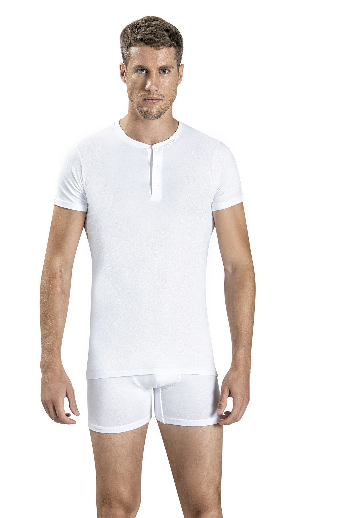 Jiber Erkek Beyaz Düğmeli T-shirt 128