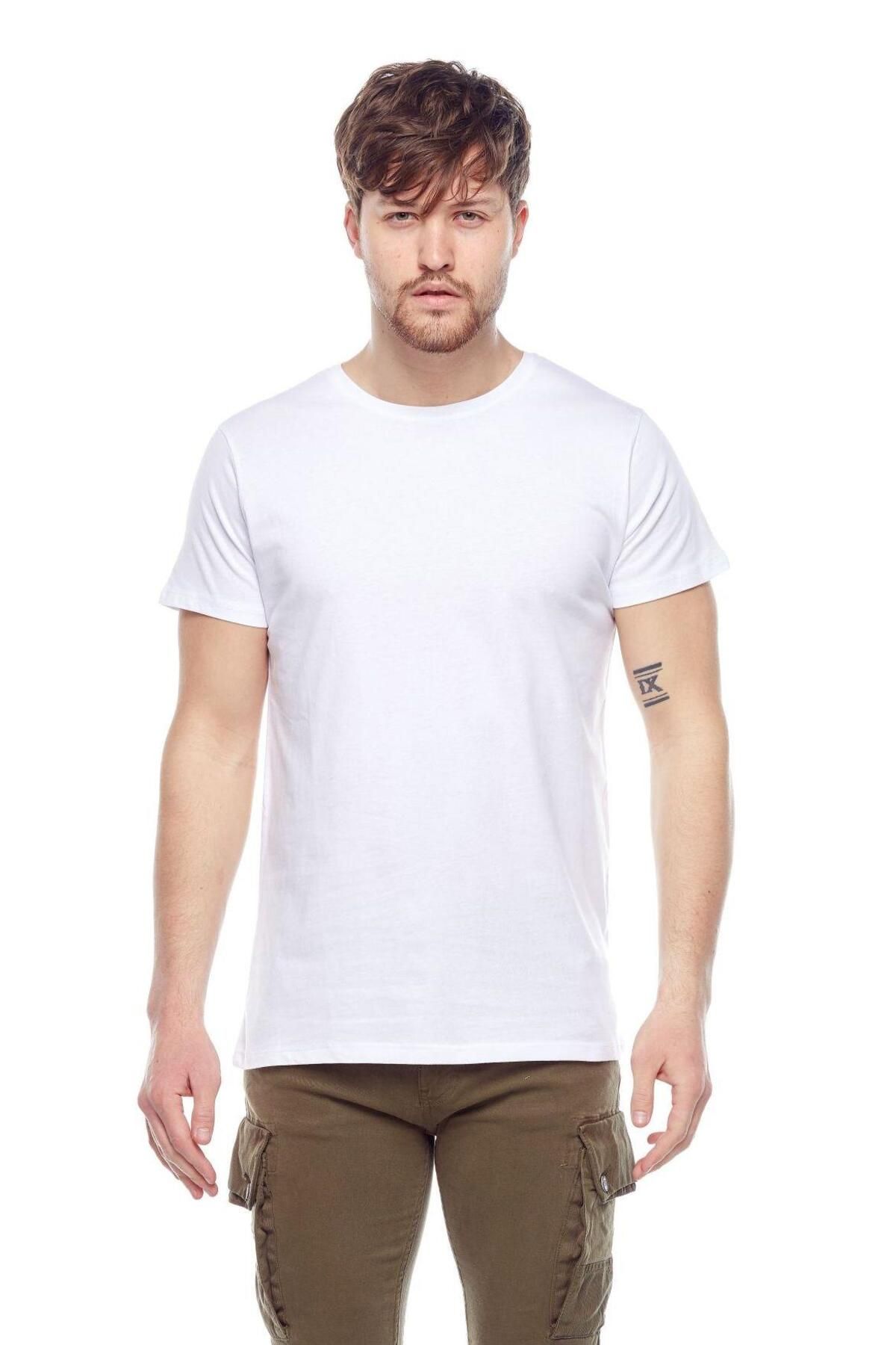 Tena Moda Erkek Beyaz Bisiklet Yaka Basic Tişört