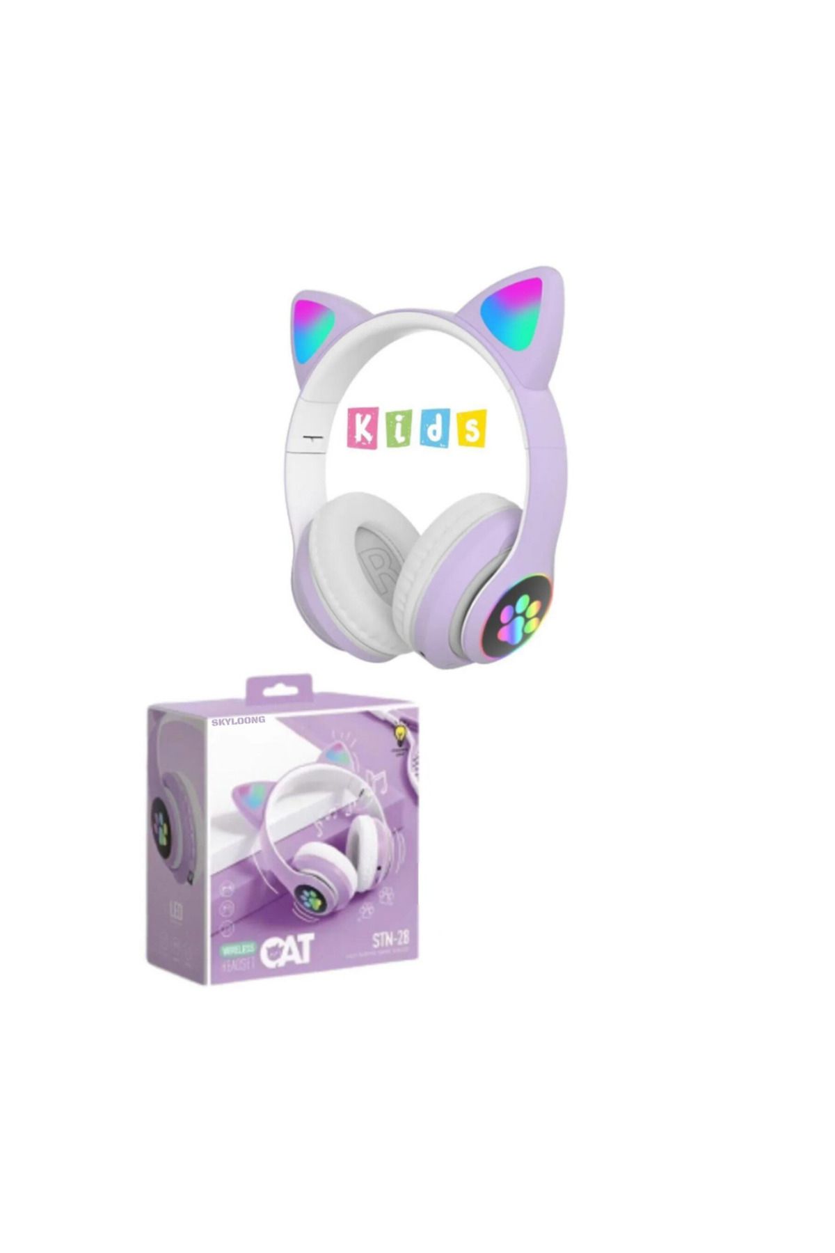 ELROND Vilya Kedi Kulağı Detaylı Bluetooth Kablosuz Kulaklık Çocuk Oyuncu Mor Beyaz