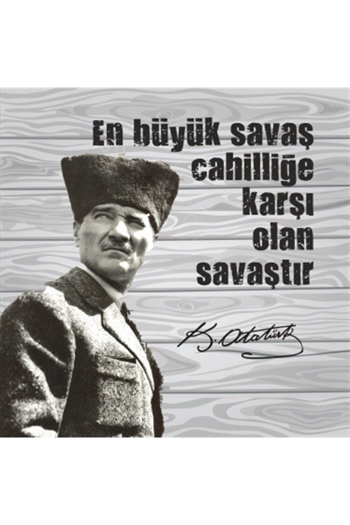 Teona Ahşap atatürk en büyük savaş cahilliğe Retro Ahşap Poster (Ölçü:20x30)