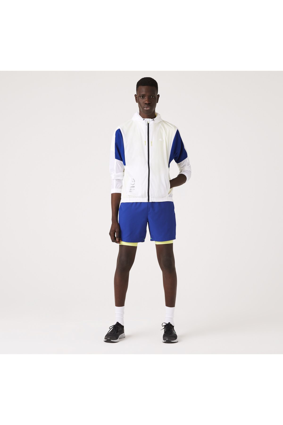 Lacoste Sport Erkek Kapüşonlu Suya Dayanıklı Renk Bloklu Beyaz Ceket