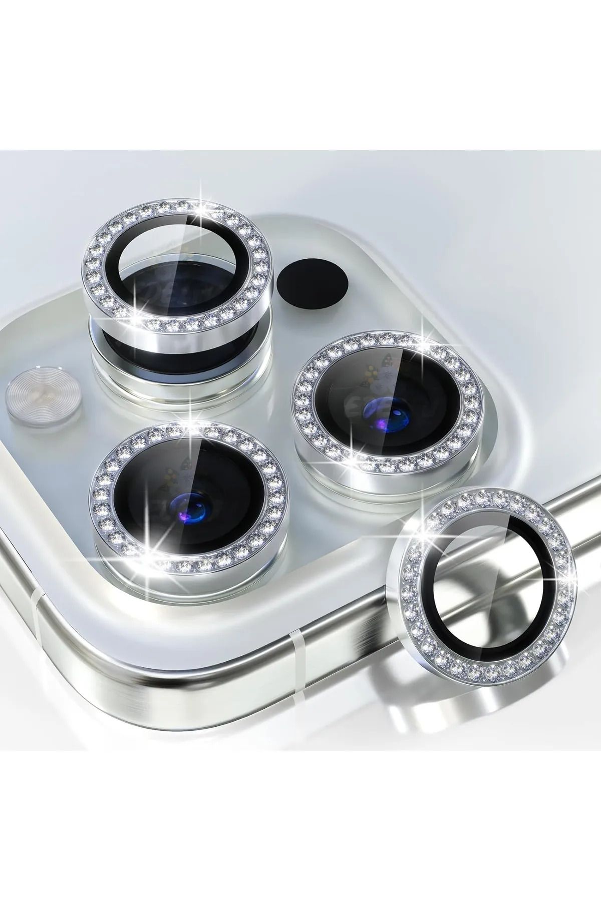 SUPPO Iphone15 Pro / 15 Pro Max Uyumlu Swarovski Taşlı Mercek Lens Cam Kamera Koruyucu