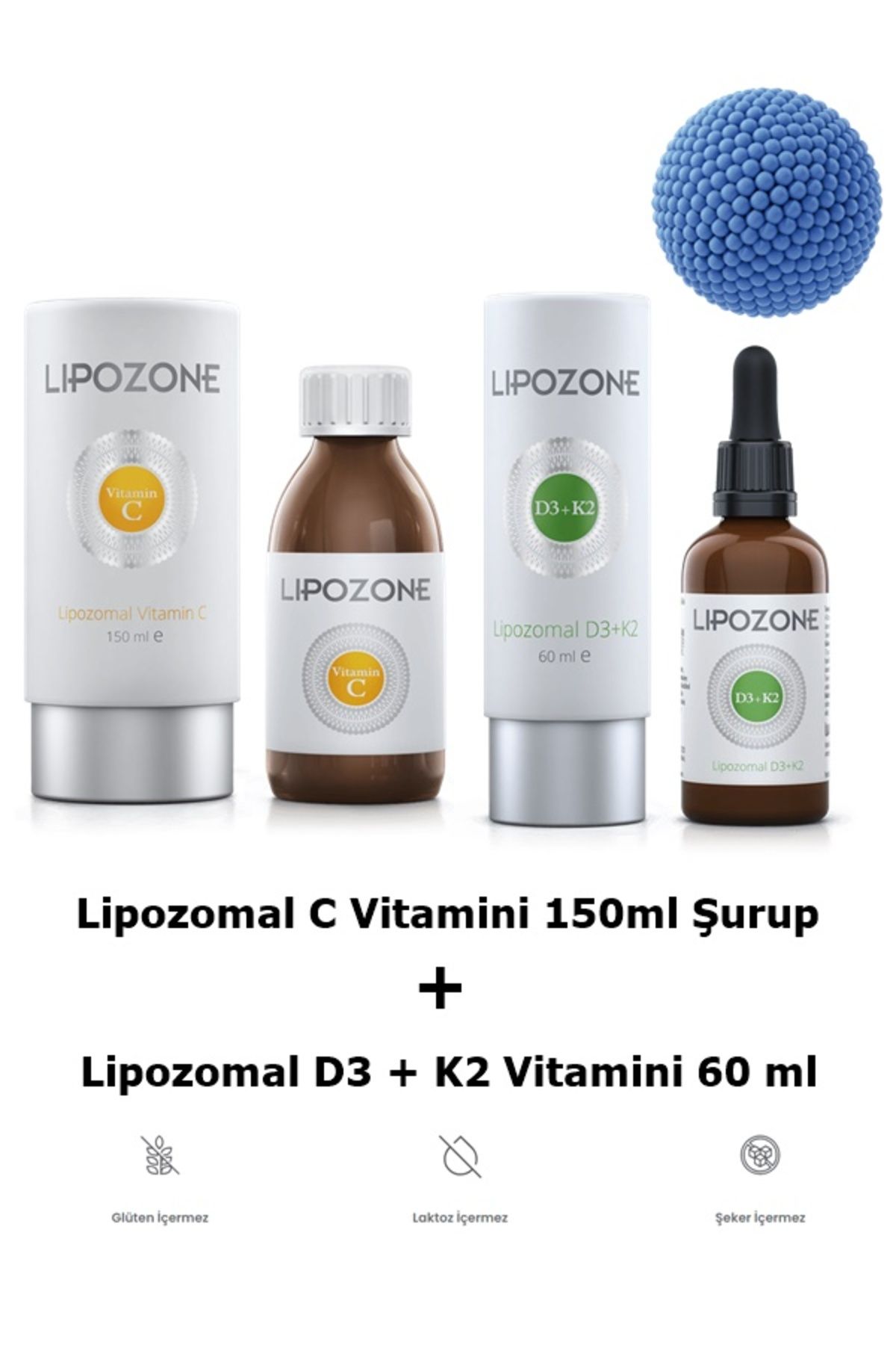 Lipozone Lipozomal Vitamin C 1000 mg Şurup 150 ml + Lipozone Lipozomal D3+K2 Damla 60 ml