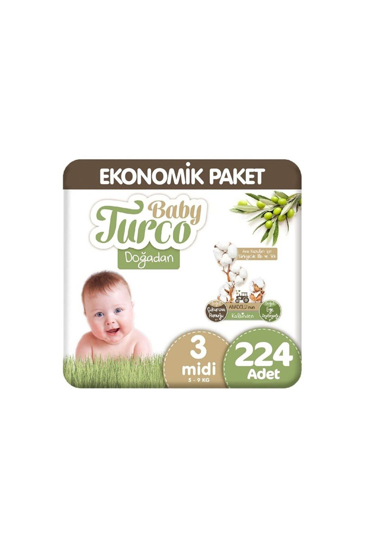 Baby Turco Doğadan Aylık Ekonomik Bebek Bezi 3 No Midi 224 Lü
