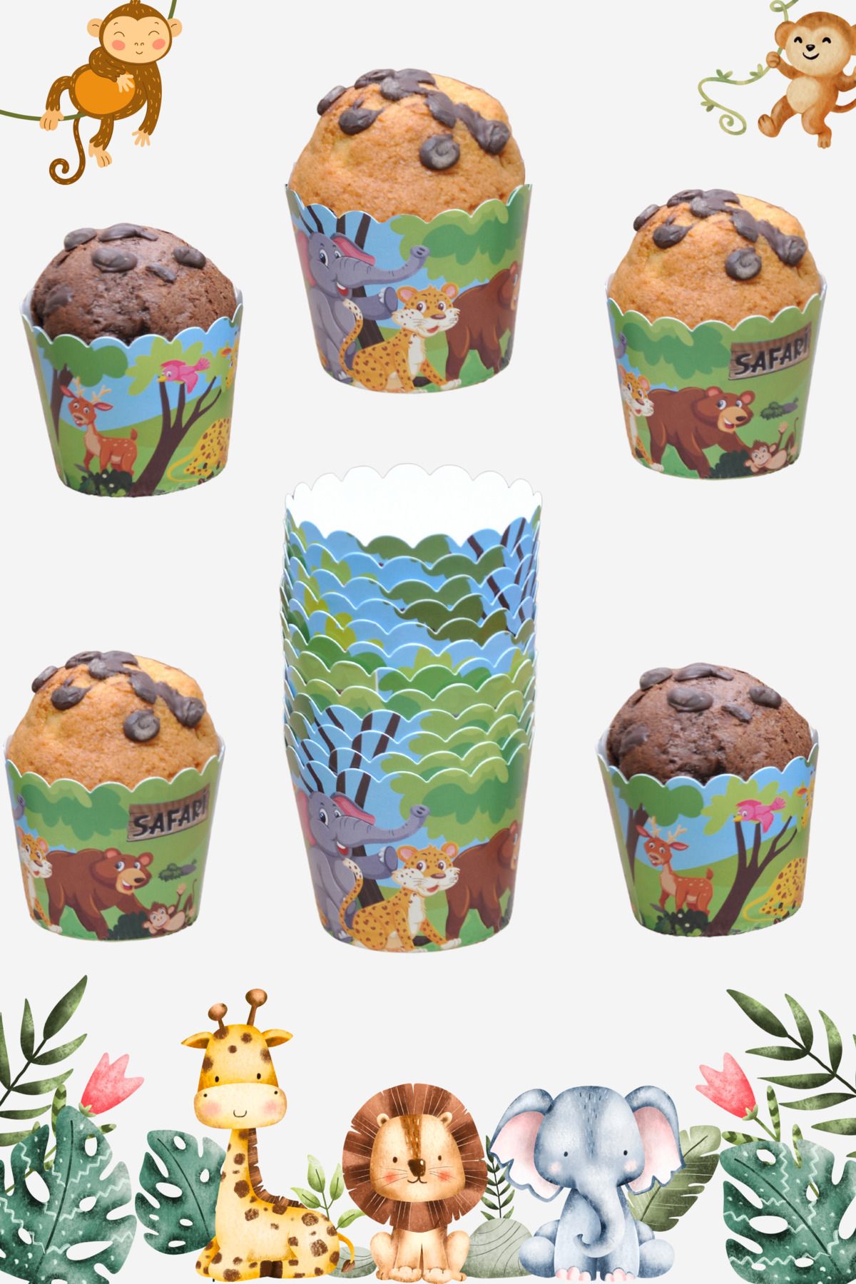 Dekozoni Safari Temalı & Cupcake Kalıbı & Kek Kapsülü & Muffin Kek Kalıbı & 25'li Kek Kalıbı