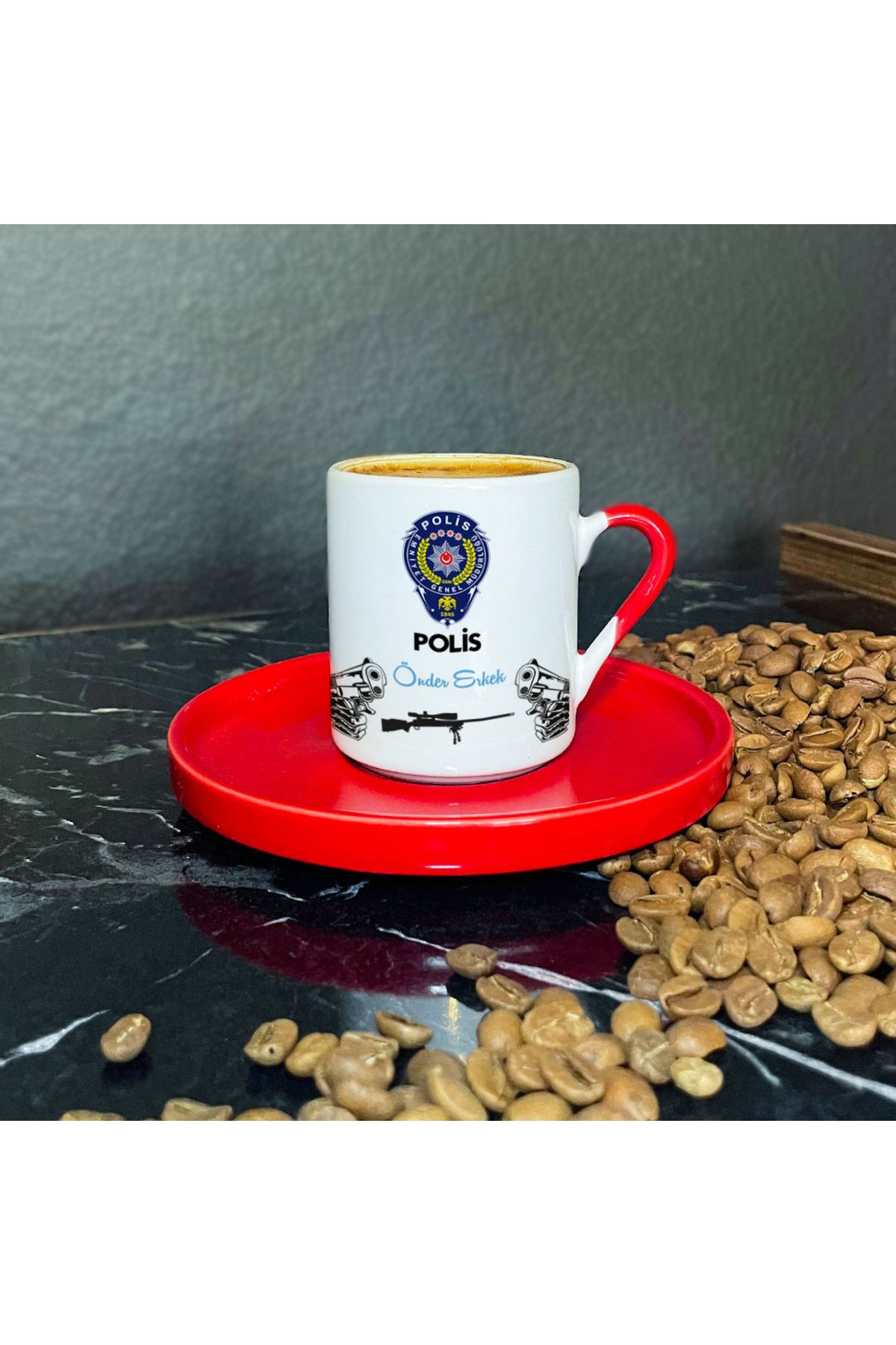 Hediyelen Polis Özel Harekat Kırmızı Türk Kahvesi Fincanı