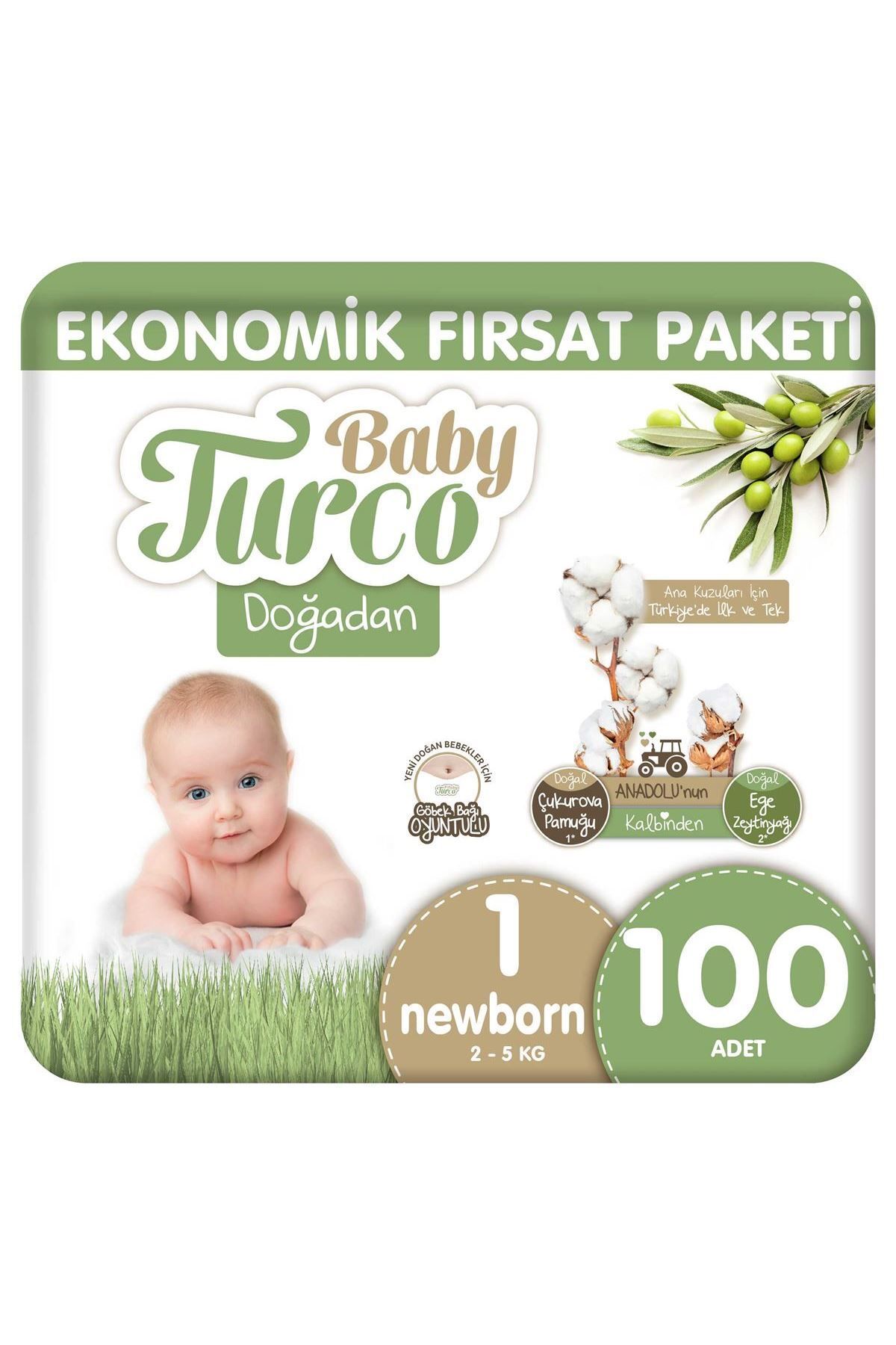 Baby Turco Doğadan Ekonomik Fırsat Paketi Bebek Bezi 1 Numara Newborn 100 Adet