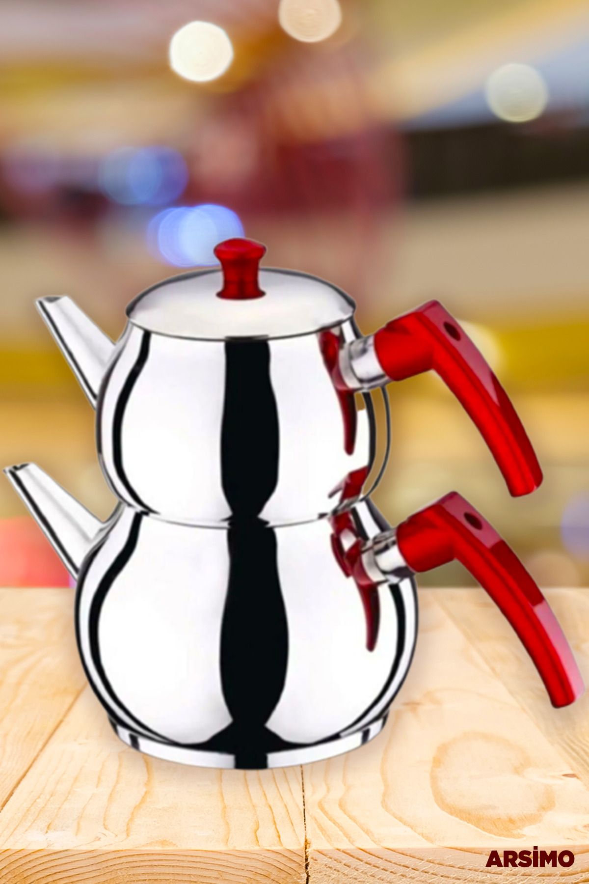 Arsimo Çelik Mini Boy Kırmızı Kulplu Çaydanlık Takımı