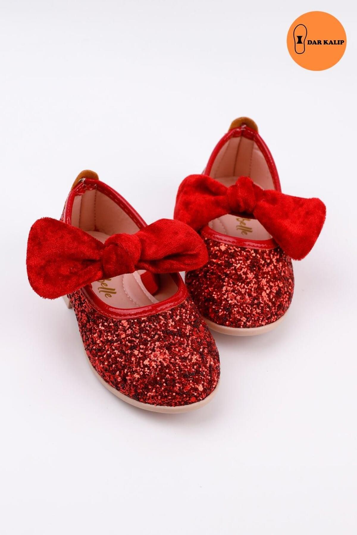 Le Mabelle Kırmızı Kadife Fiyonklu Kız Çocuk Ayakkabı