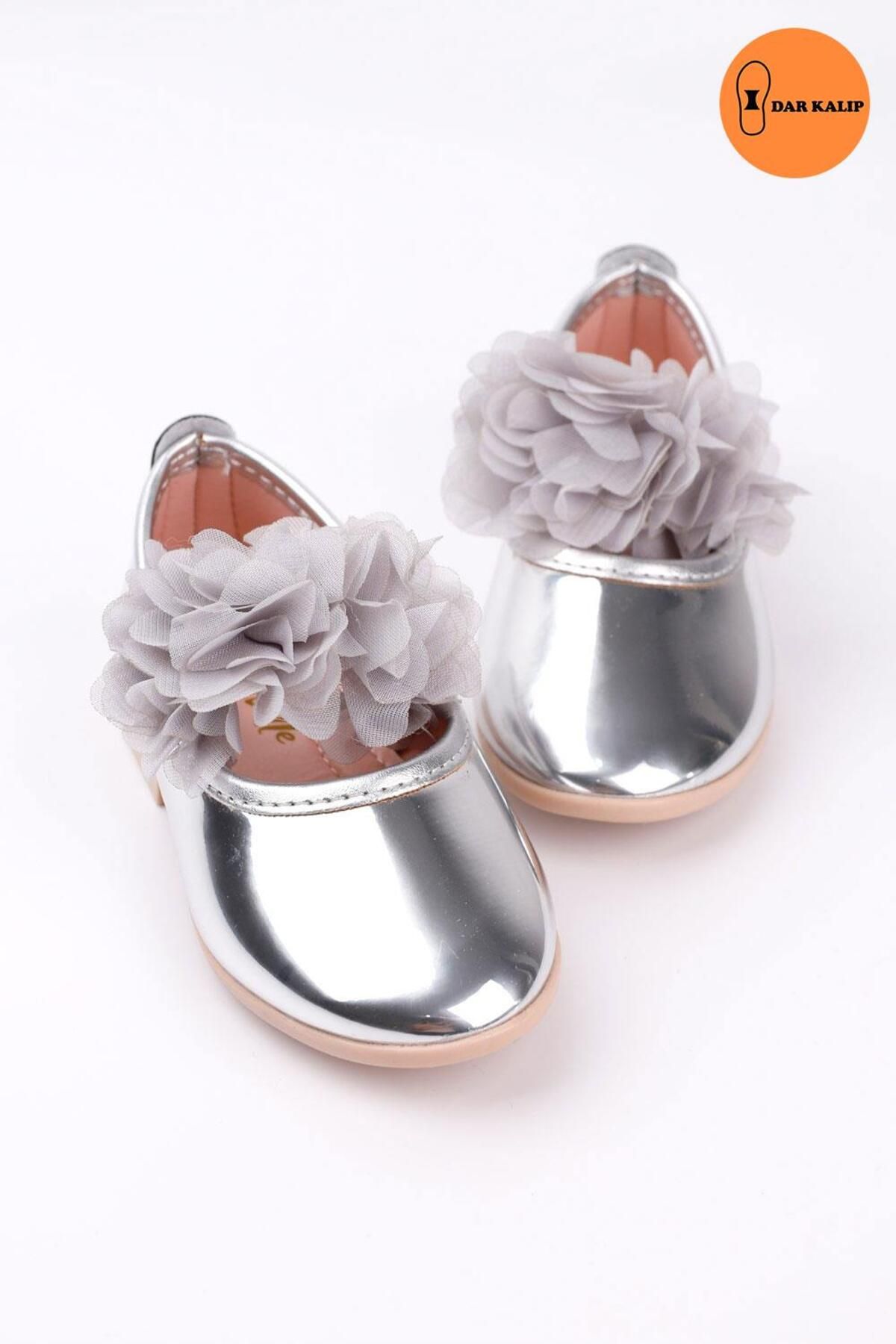 Le Mabelle Gümüş Tül Çiçekli Kız Çocuk Ayakkabı