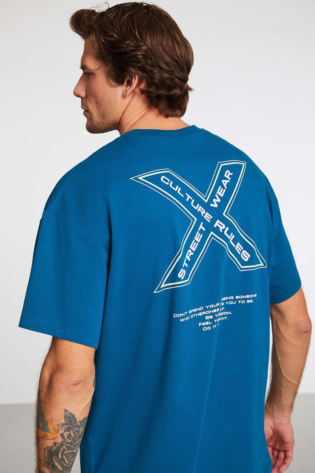 GRIMELANGE Hashtag Erkek Oversize Fit %100 Pamuk Kalın Dokulu Baskılı T-shirt