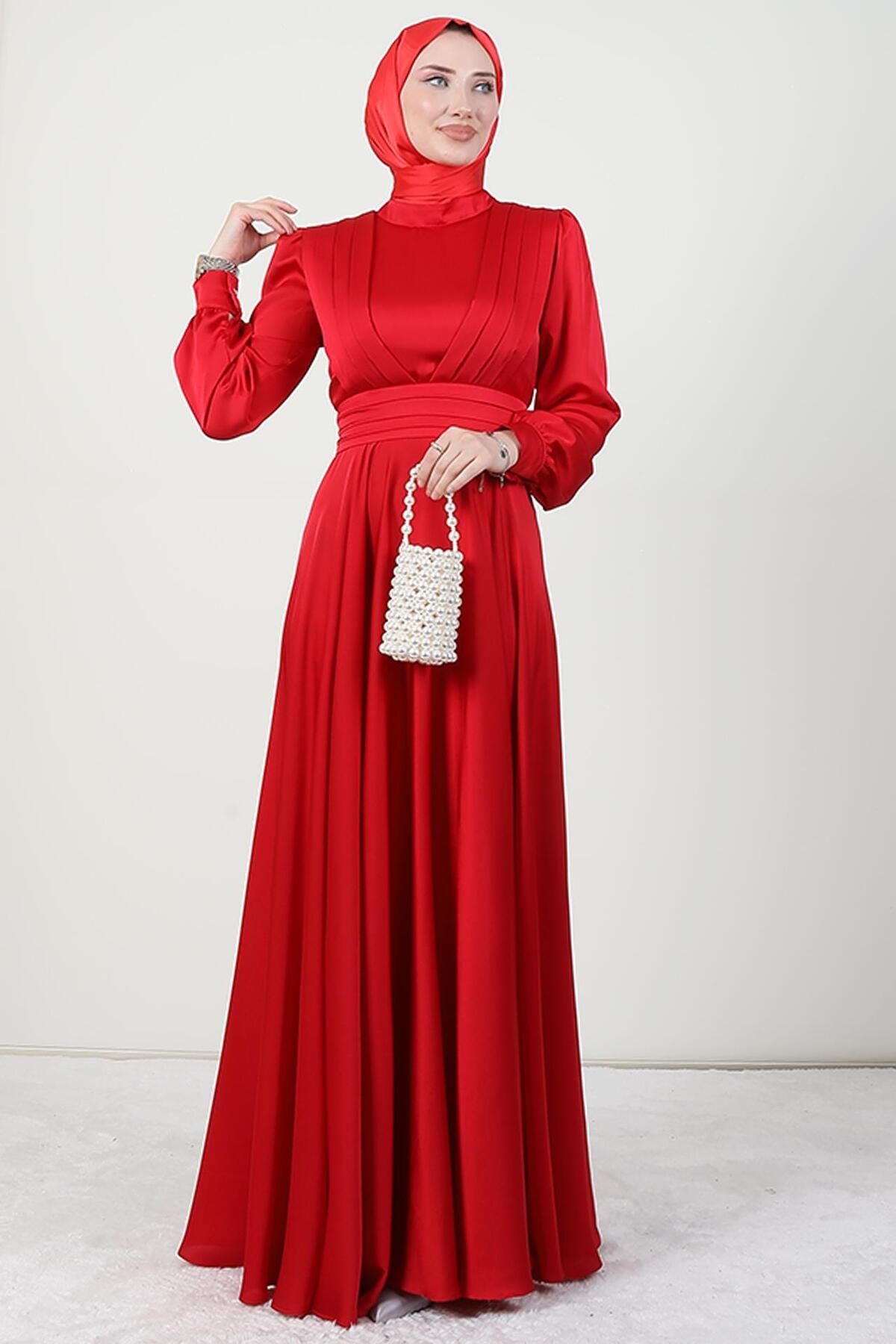Giza Giyim Kalın Kuşaklı Elbise Kırmızı