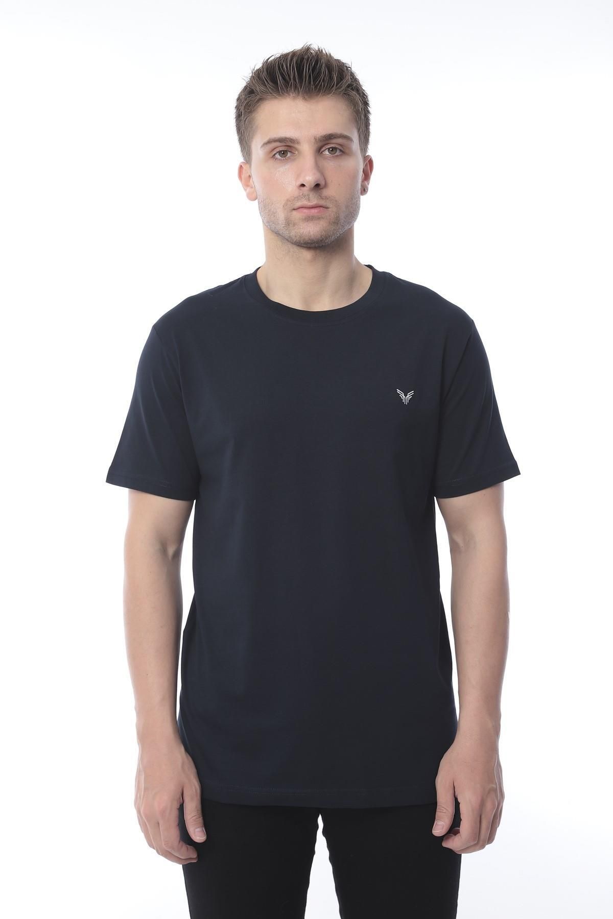 Fitmens Slim Fit Kısa Kol Nakışlı %100 Pamuklu T-shirt - Lacivert