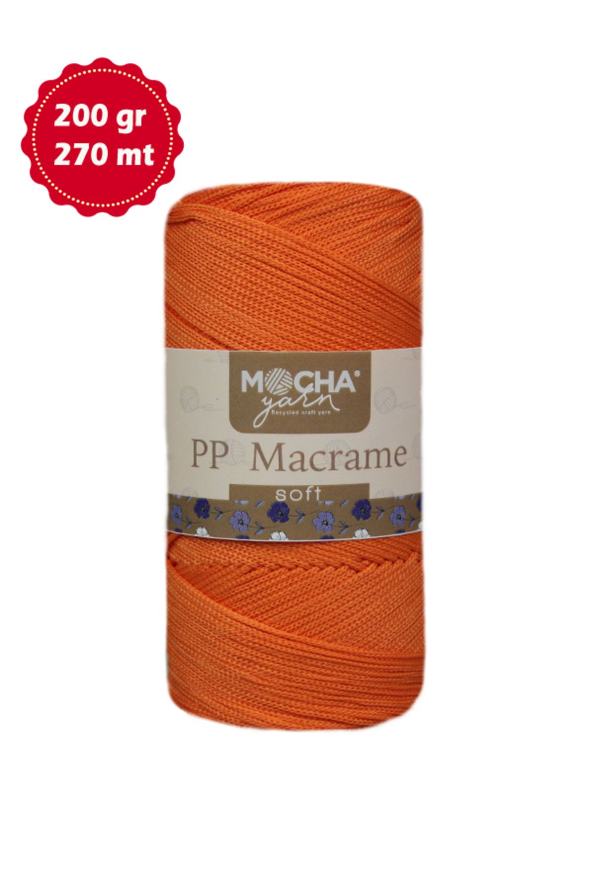 MochaYarn Premium Polyester Makrome Ip Turuncu 2mm.-200gr.-270m.pp Makrome Hobi,supla,runner Ipi