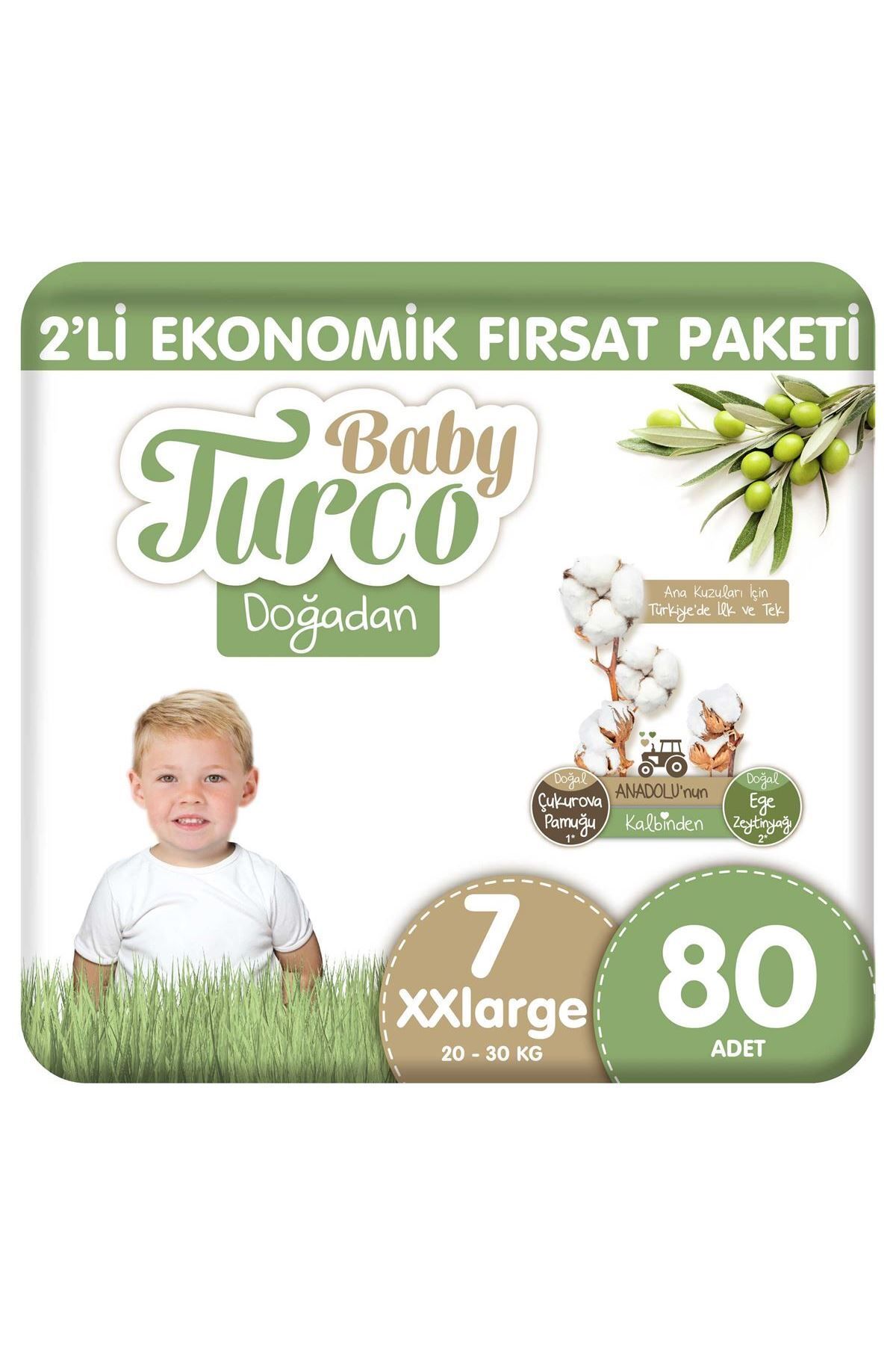 Baby Turco Doğadan 2'Li Ekonomik Fırsat Paketi Bebek Bezi 7 Numara Xxlarge 80 Adet