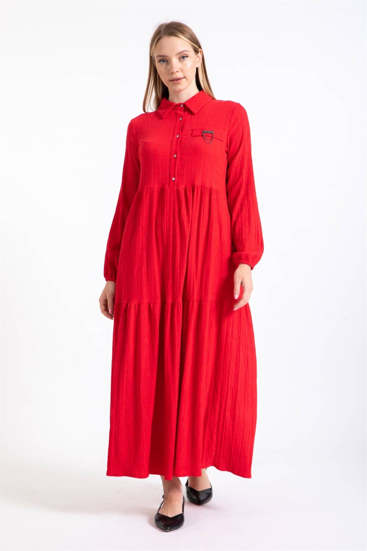 Esswaap Broş Detaylı Elbise Kırmızı