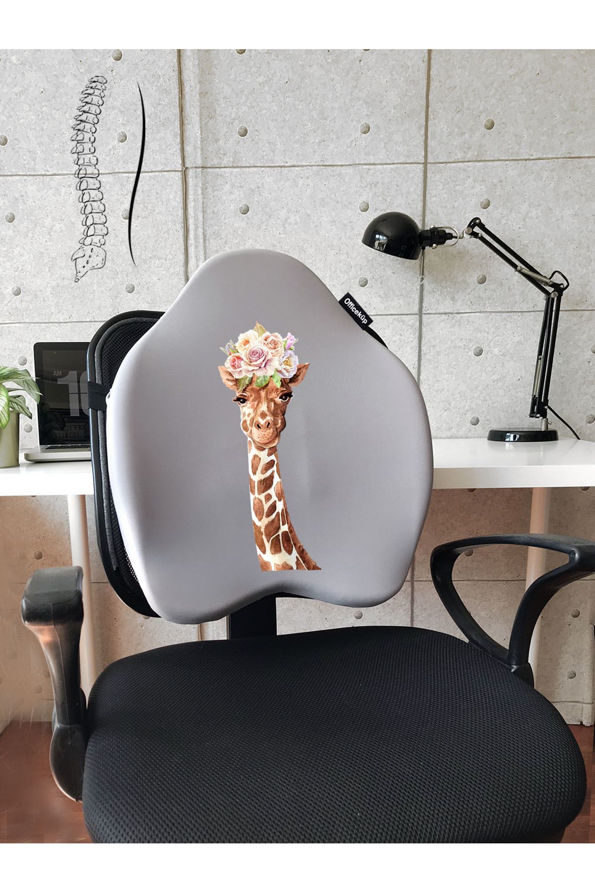 Officeküp Officekup X-Large Visco Bel Destek Gamer Oyuncu Koltuk Yastığı Gri Zürafa