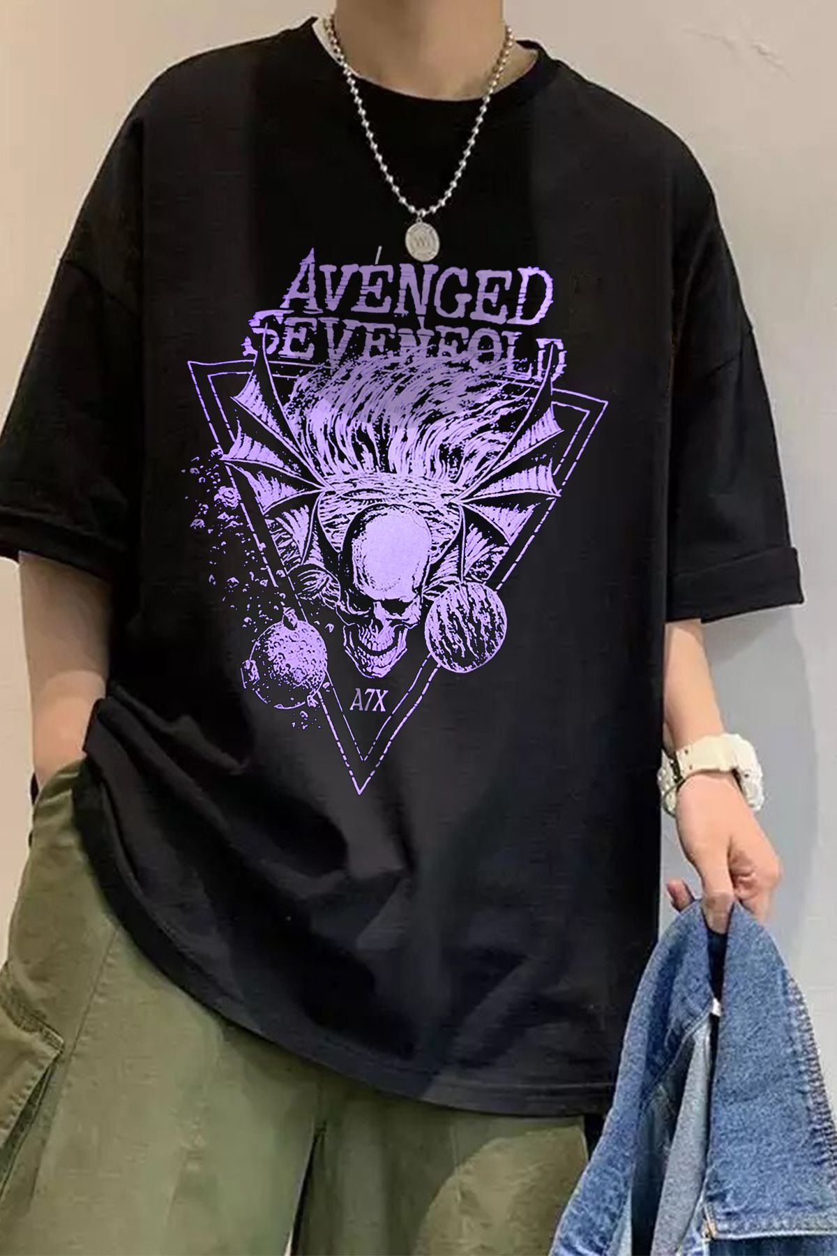 Freak Tshirt Siyah Renk Avenged Sevenfold Baskılı Unisex oversize Kesim Metal-Rock T-shirt
