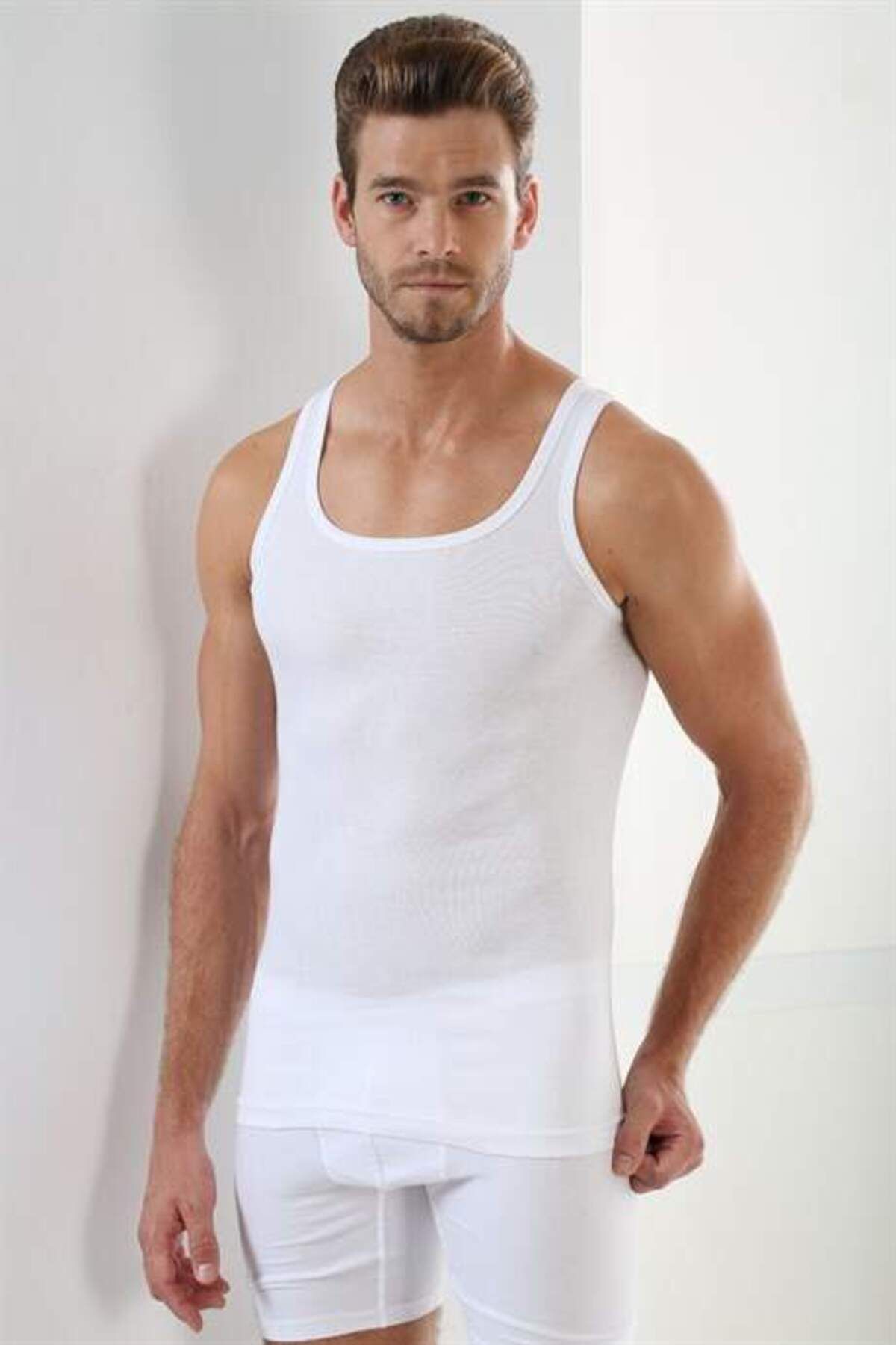 Angelino İç Giyim Premium Erkek Beyaz Ribana Atlet 3Lü Paket