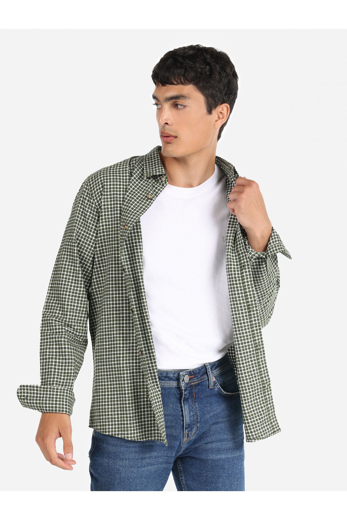 Colin’s Regular Fit Shirt Neck Kareli Yeşil Erkek Uzun Kol Gömlek