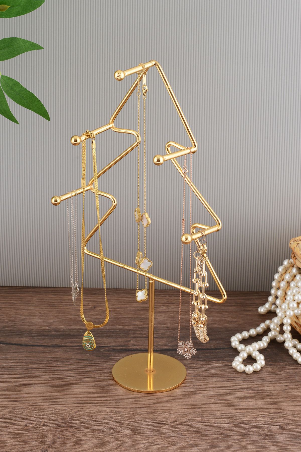 TR Turan Collection Çam Ağacı Model Gold Kaplama Metal Takı Standı Altın Kaplama Takı Organizeri