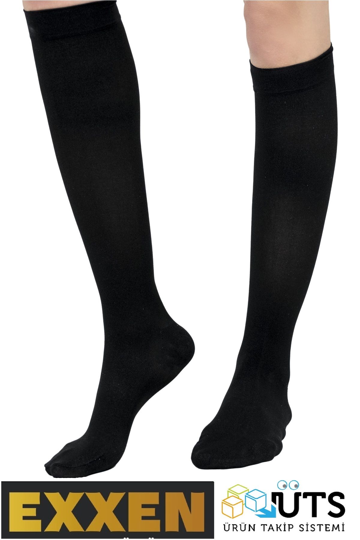 Exxen  Diz Altı Burnu Kapalı Ccl2 Orta Basınçlı Siyah Renk Çorabı (ÇİFT BACAK) Elit Seri