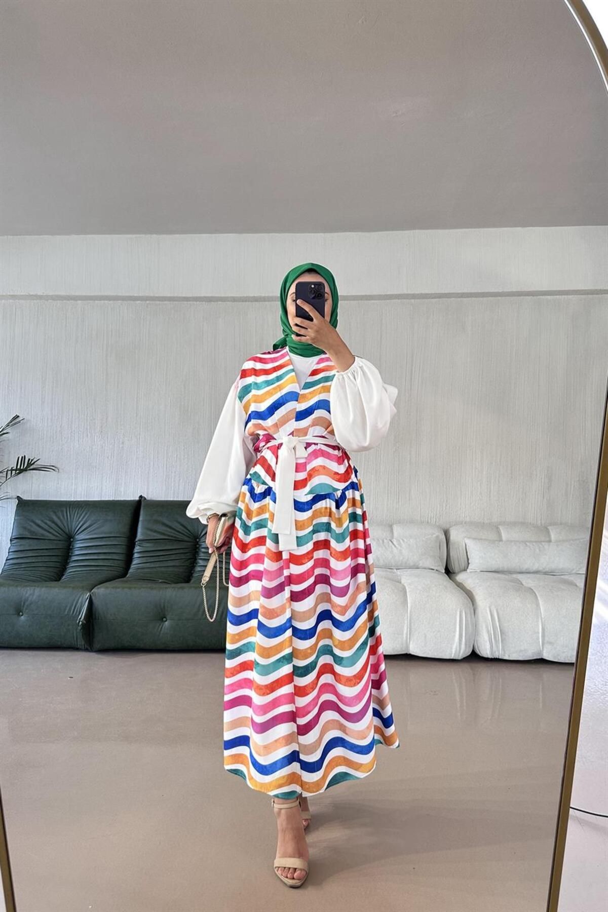 sawosh Çok Renkli Krep Kimono BEYAZ