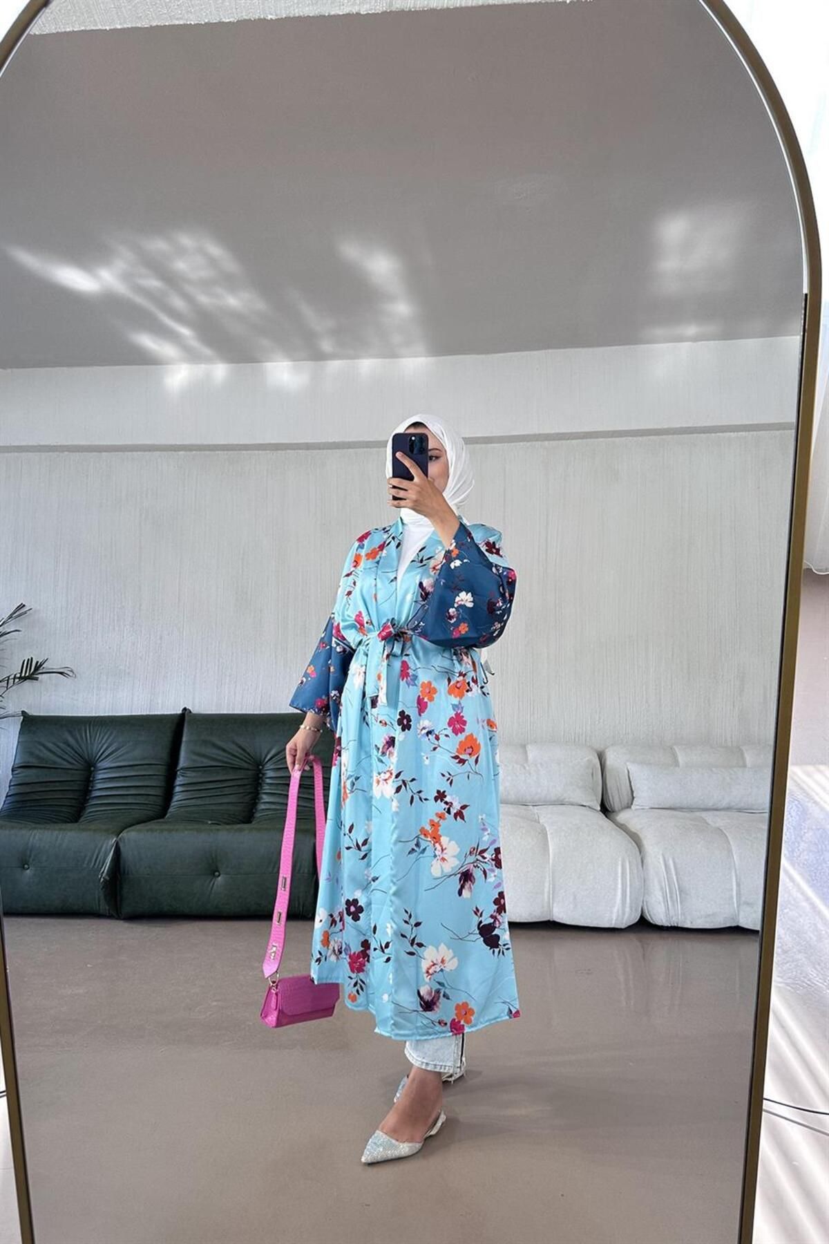 sawosh Çiçekli Ocean Kimono MAVİ