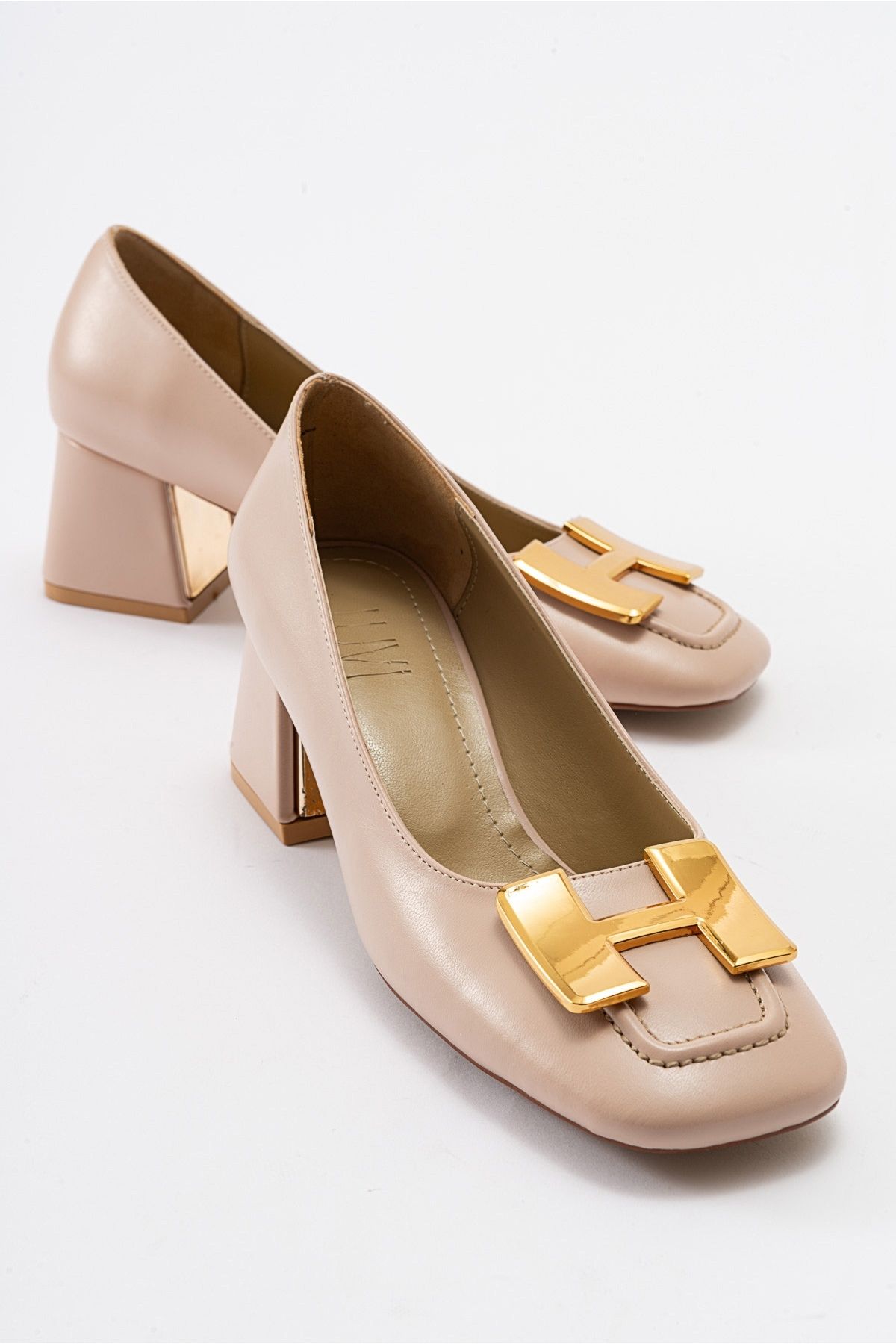 luvishoes ELOİS Bej-Altın Tokalı Kadın Topuklu Ayakkabı