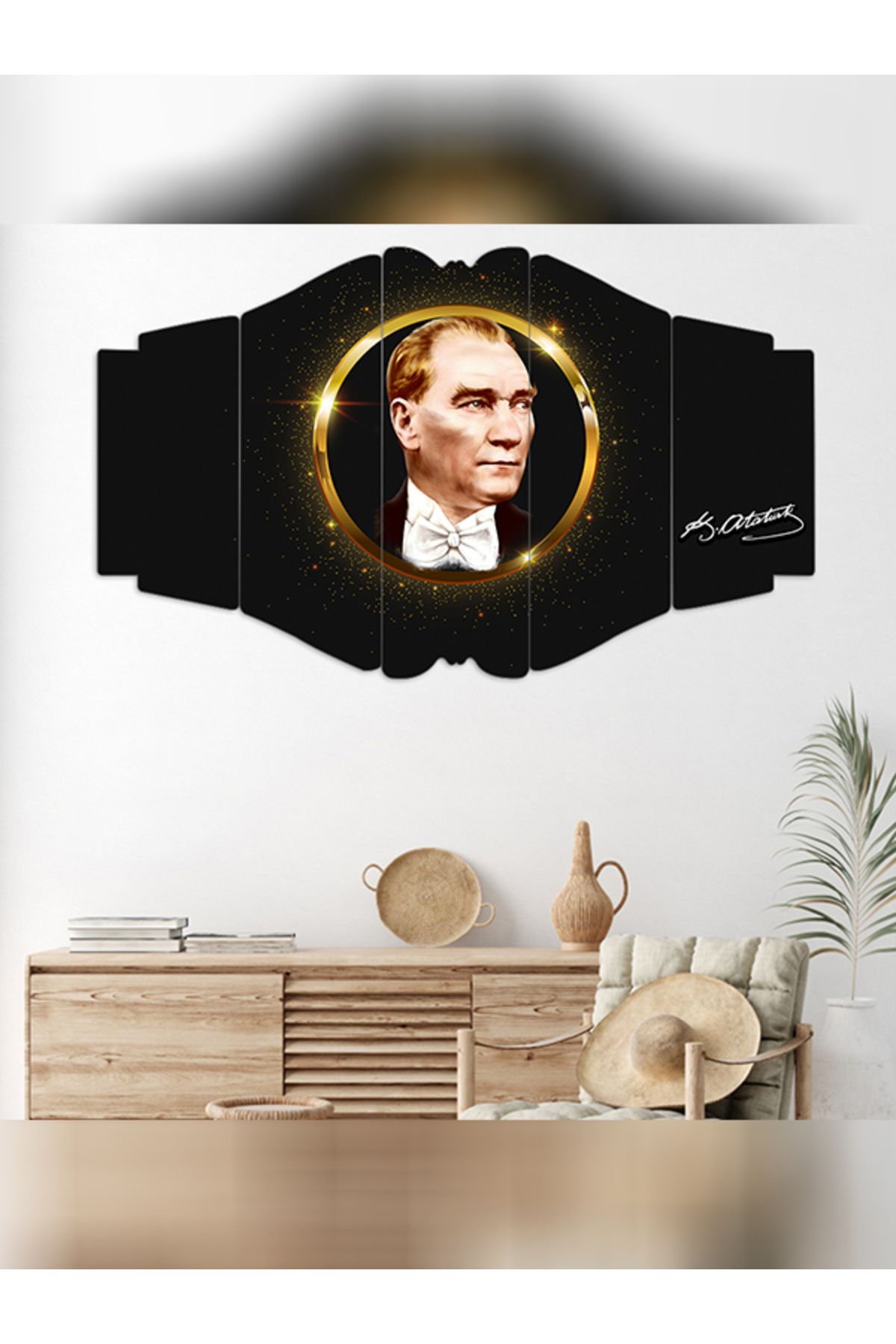 EVLOYA Atatürk Altın Portre, K. Atatürk İmza - 5 Parçalı Tablo