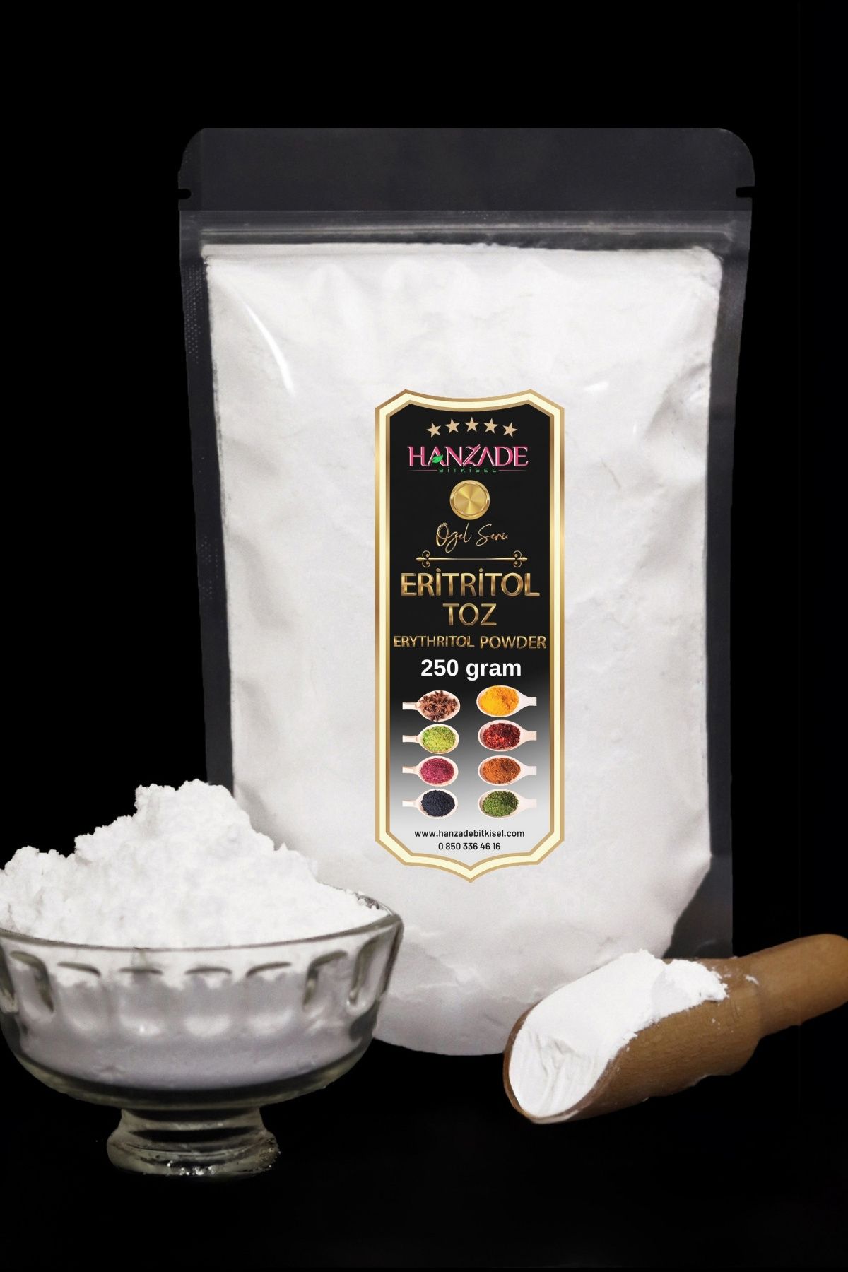 Hanzade Bitkisel Eritritol Pudra Form Doğal Toz Tatlandırıcı 250 Gr Sıfır Kalori Keto Diyet Erythritol Powder