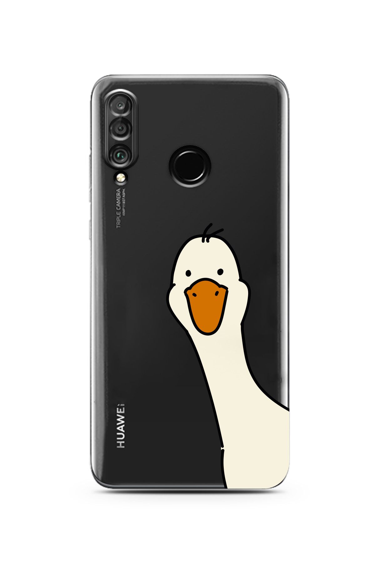 Elorakılıf Huawei P30 Lite Uyumlu Sevimli Ördek Tasarımlı Şeffaf Kılıf
