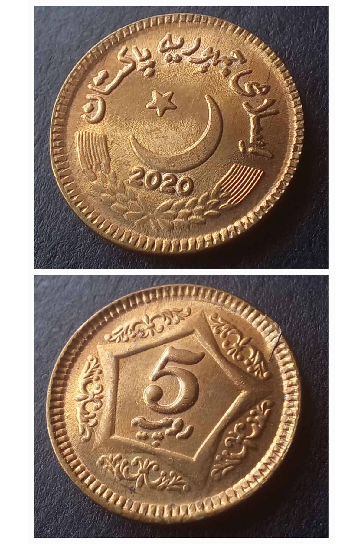 escoines koleksiyon 2020 pakistan 5 rupi çil (çift darp edilmiş/hatalı) Eski yabancı madeni para